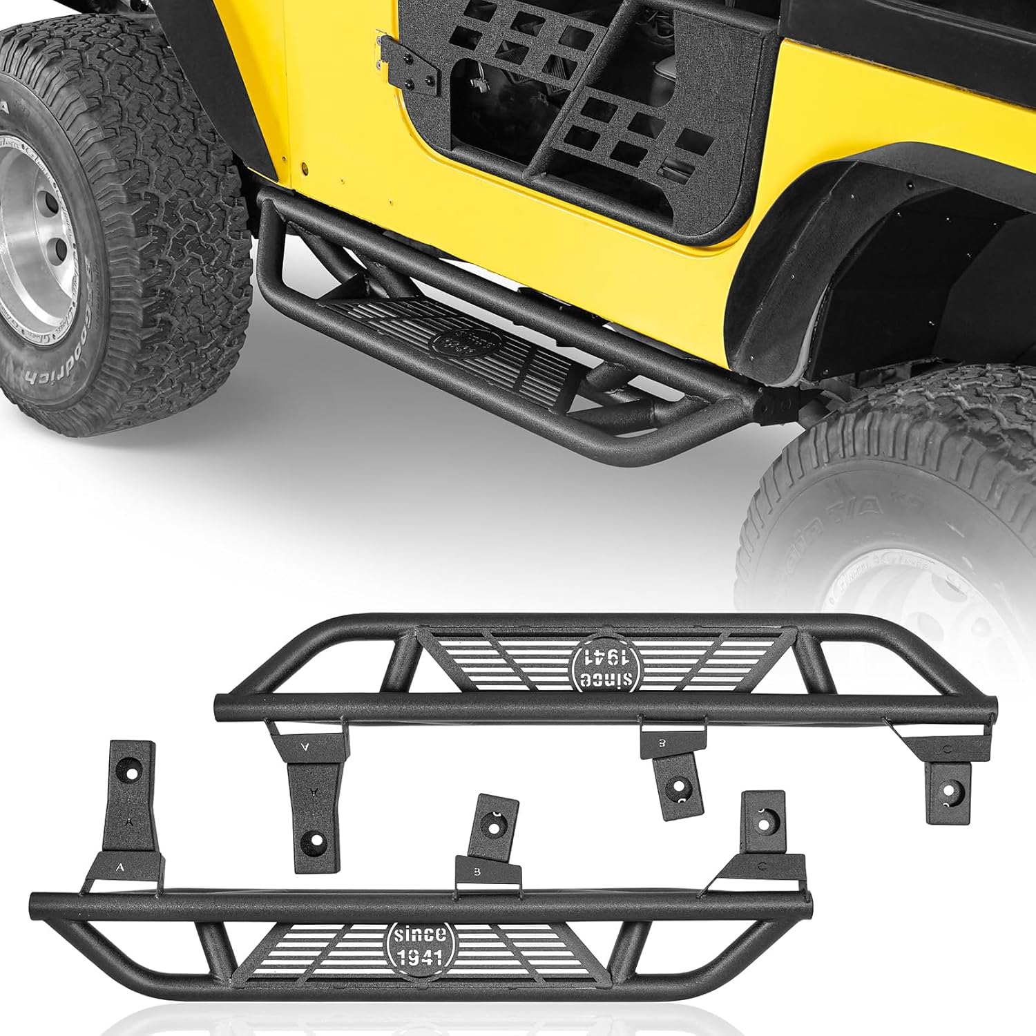 Hooke Road TJ Side Step Bars Rocker Guards for 1997-2006 Jeep Wrangler TJ (Exclude Unlimited), Tubular Running Board Rock Sliders