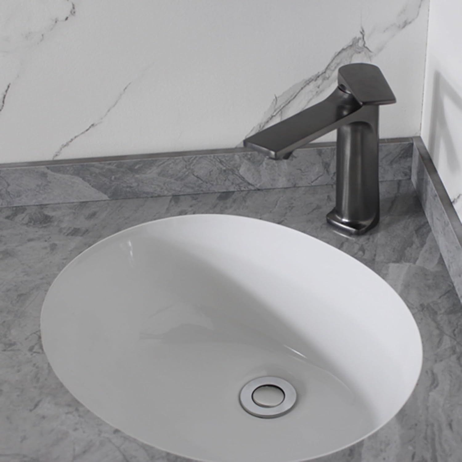 Corner Bathroom Vanity Cabinet with Sink Clearance Wall Mount Washing Hand Basin Design Bathroom Sink with Cabinet Combo for Small Space Rock Slab Surface, Easy to Clean(Size:55cm/21.6in)