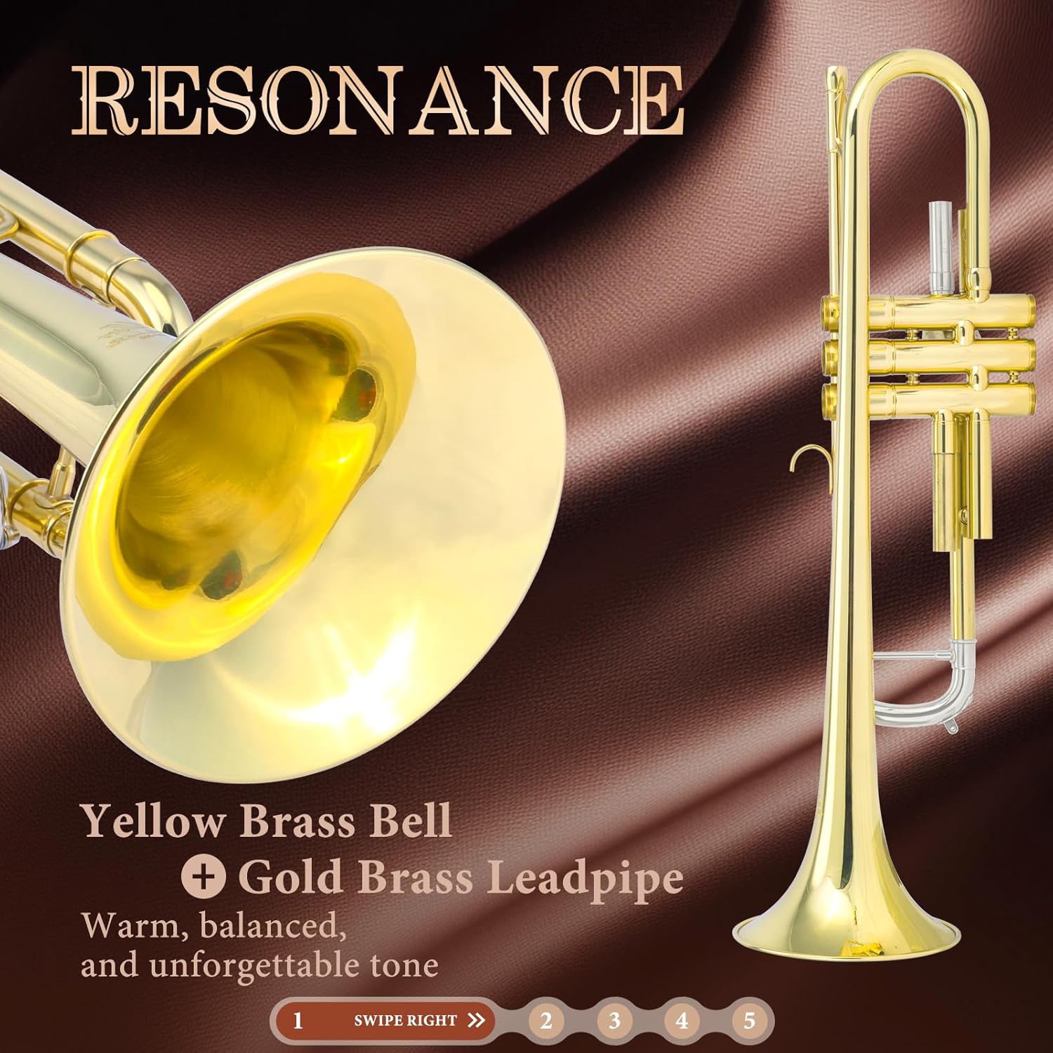 ALLSET Bb Standard Trumpet for Beginners | Student Band, Orchestra, Pro Level Performance | Professional Brass Trumpet Kit with Hard Case, 7C Mouthpiece& Cleaning Kit | Gold Tube & s Silver key