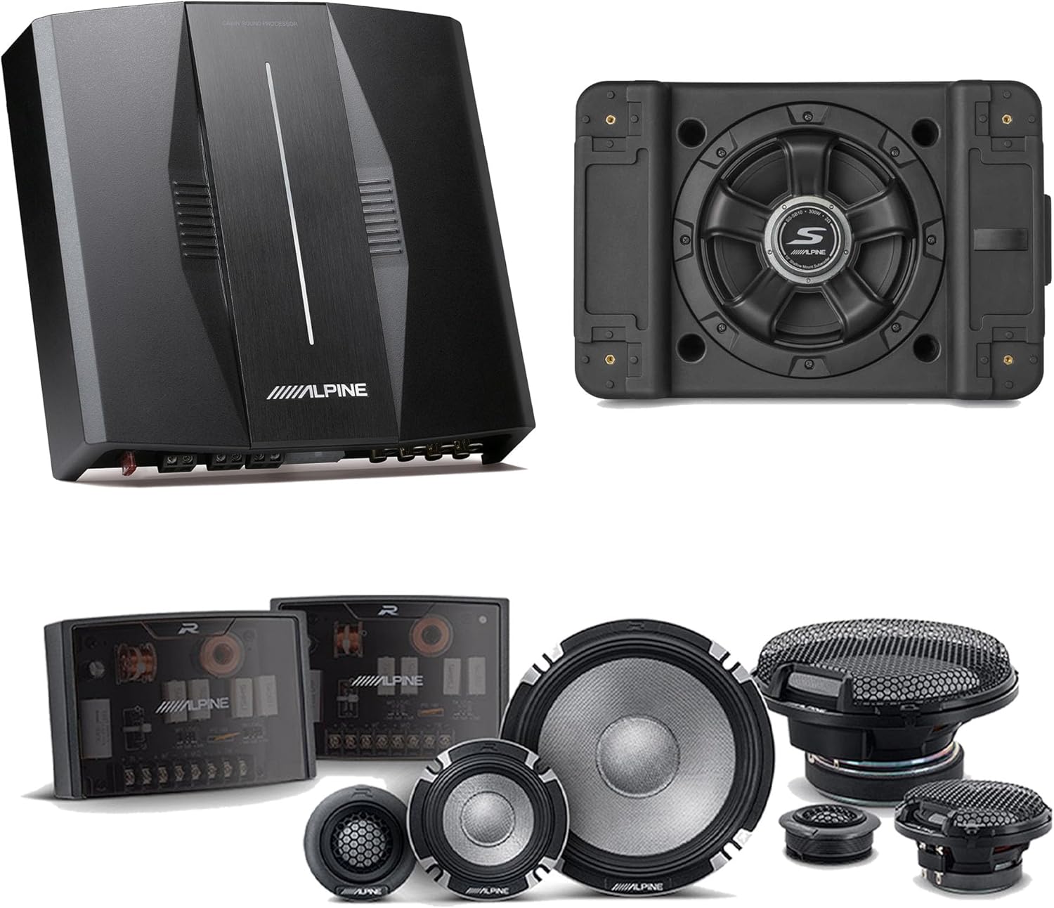 Alpine PXE-C80-88 OPTIM8 8-Channel Hi-Res Digital Sound Processor Amplifier w/SS-SB12 Subwoofer, R2-S653 Bundle