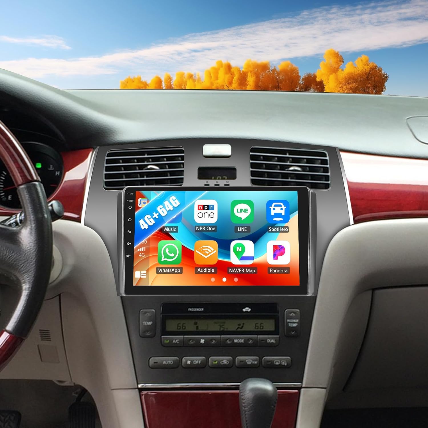 4G+64G Android 13 Car Stereo for Lexus ES250 ES300 ES330 2001-2006 9 Inch Touch Screen with CarPlay Android Auto Bluetooth Weather Forecast 59UI GPS Navigation WiFi Network Radio