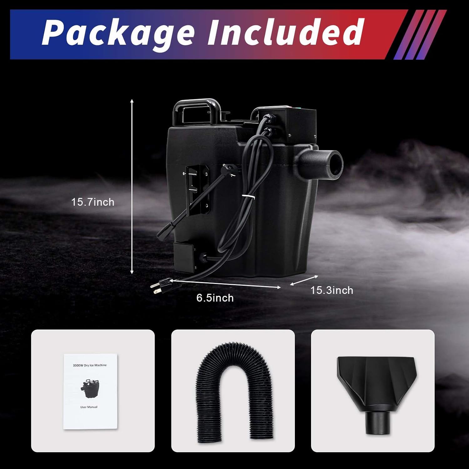 110V 60HzDry Ice Fog Machine, 3500W Dry Ice Low Lying Smoke Machine Professional Stage Fogger with Tube, Dry Ice Fog Smoke Effect for Wedding Stage Party DJ Concert Wedding