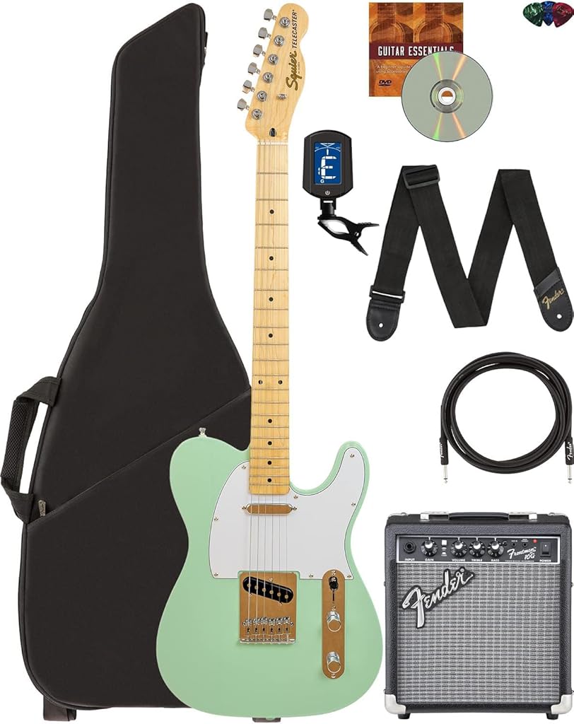 Fender Affinity Series Telecaster - Surf Green Bundle with Frontman 10G Amplifier, Gig Bag, Tuner, Instrument Cable, Strap, Picks, and Austin Bazaar Instructional DVD