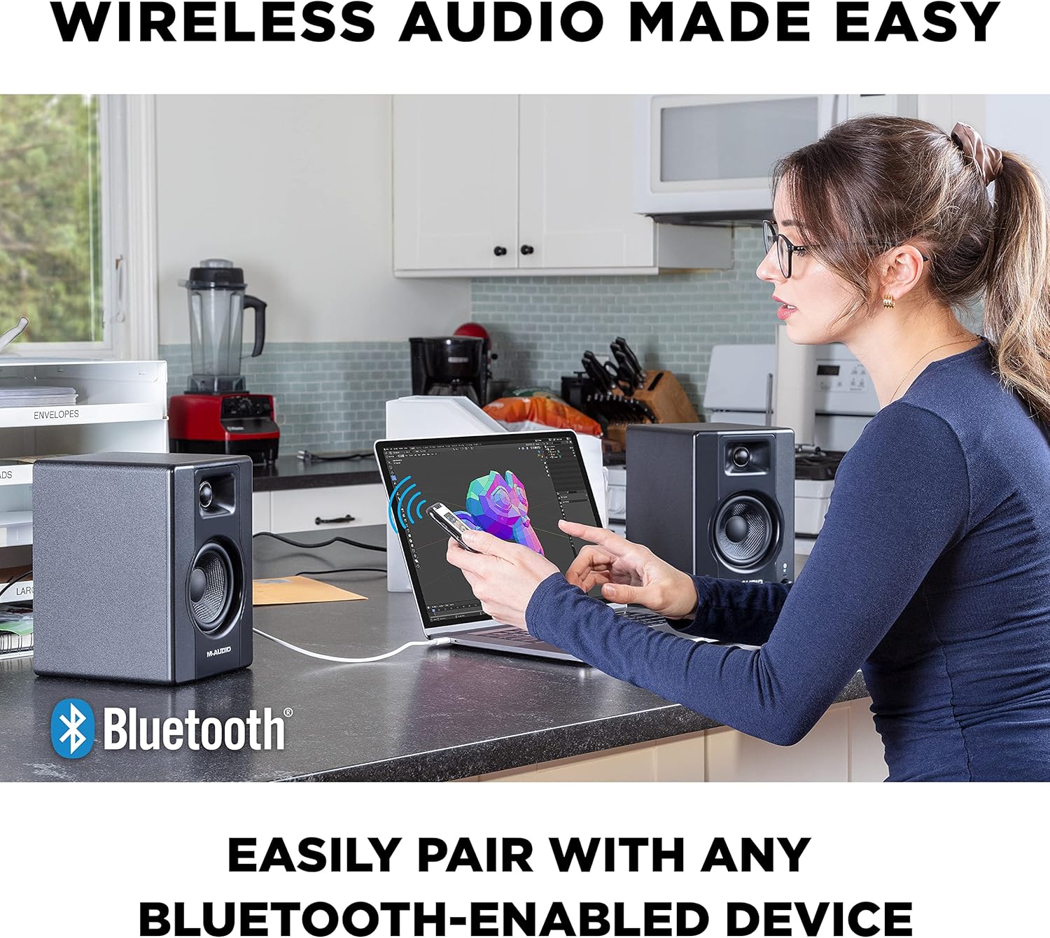 M-AUDIO BX3 Pair Bluetooth Studio Monitors Bundle with Headphones for Studio Recording, Music Production, Podcasting, Streaming