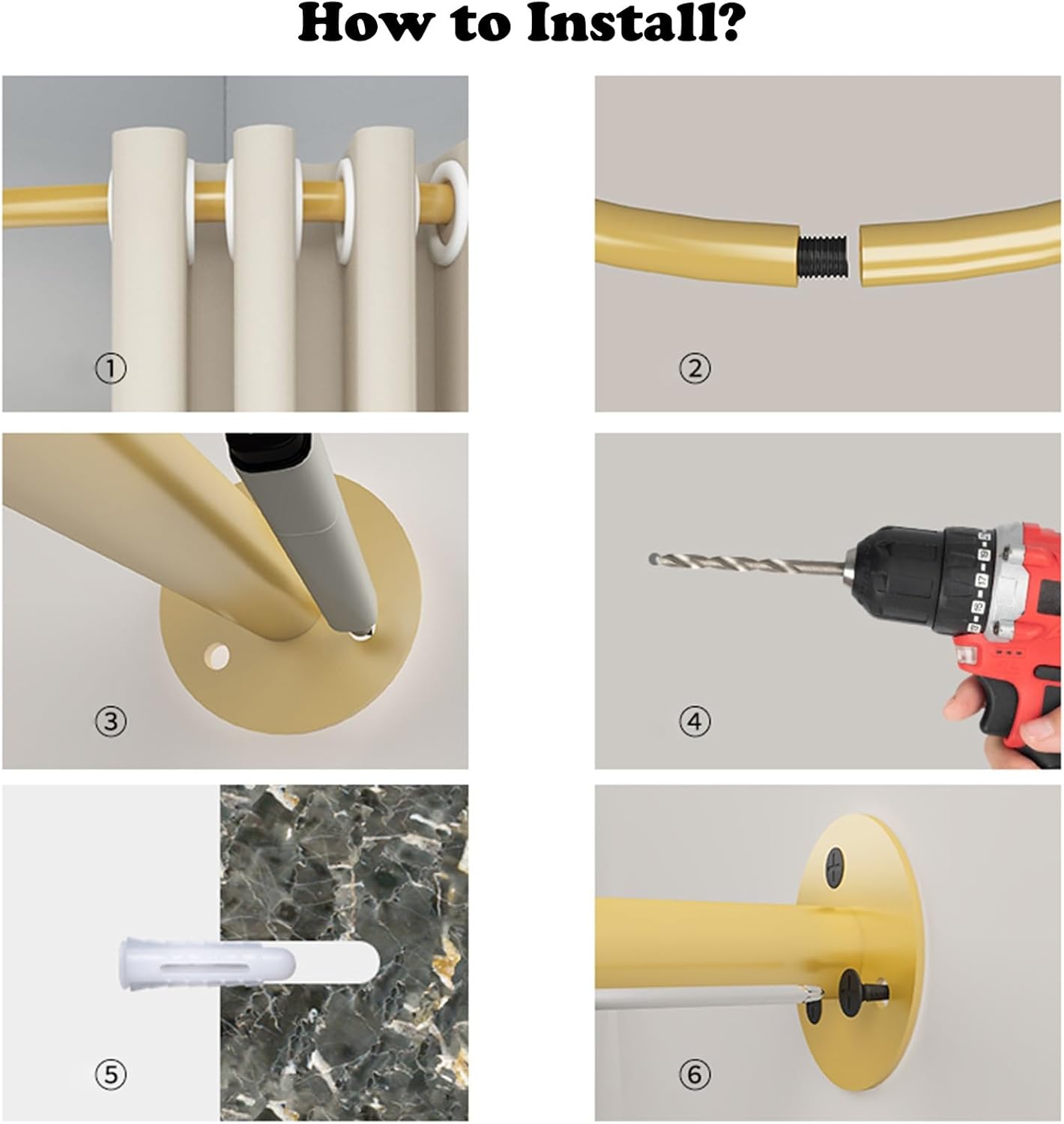 Dressing Room Curtain Rod U Shaped, Wall Mount Fitting Room Pole/Curved Corner Hanging Rods, for Boutique Shop Room Divider Privacy Protection(Gold,90 cm(35 2/5 in))