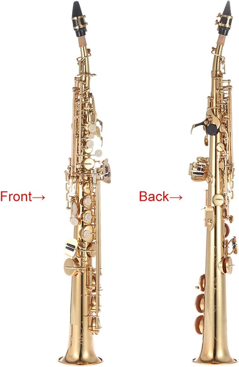 Brass Straight Sax Saxophone Bb B Flat Woodwind Instrument Natural Shell Key Carve Pattern with Case (Color : 2)