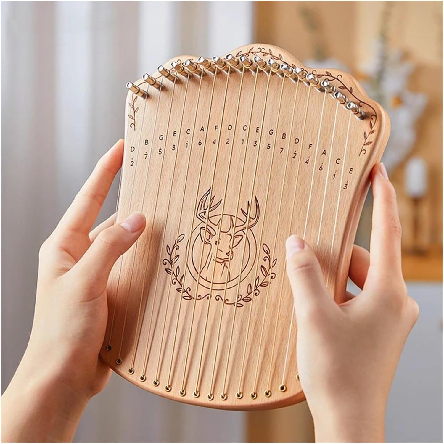 Lyre Harp Set 17 String Lyre Harp Portable Solid Beech Wood Harp String With Tuning Wrench Picks For Beginners Adults(Log)