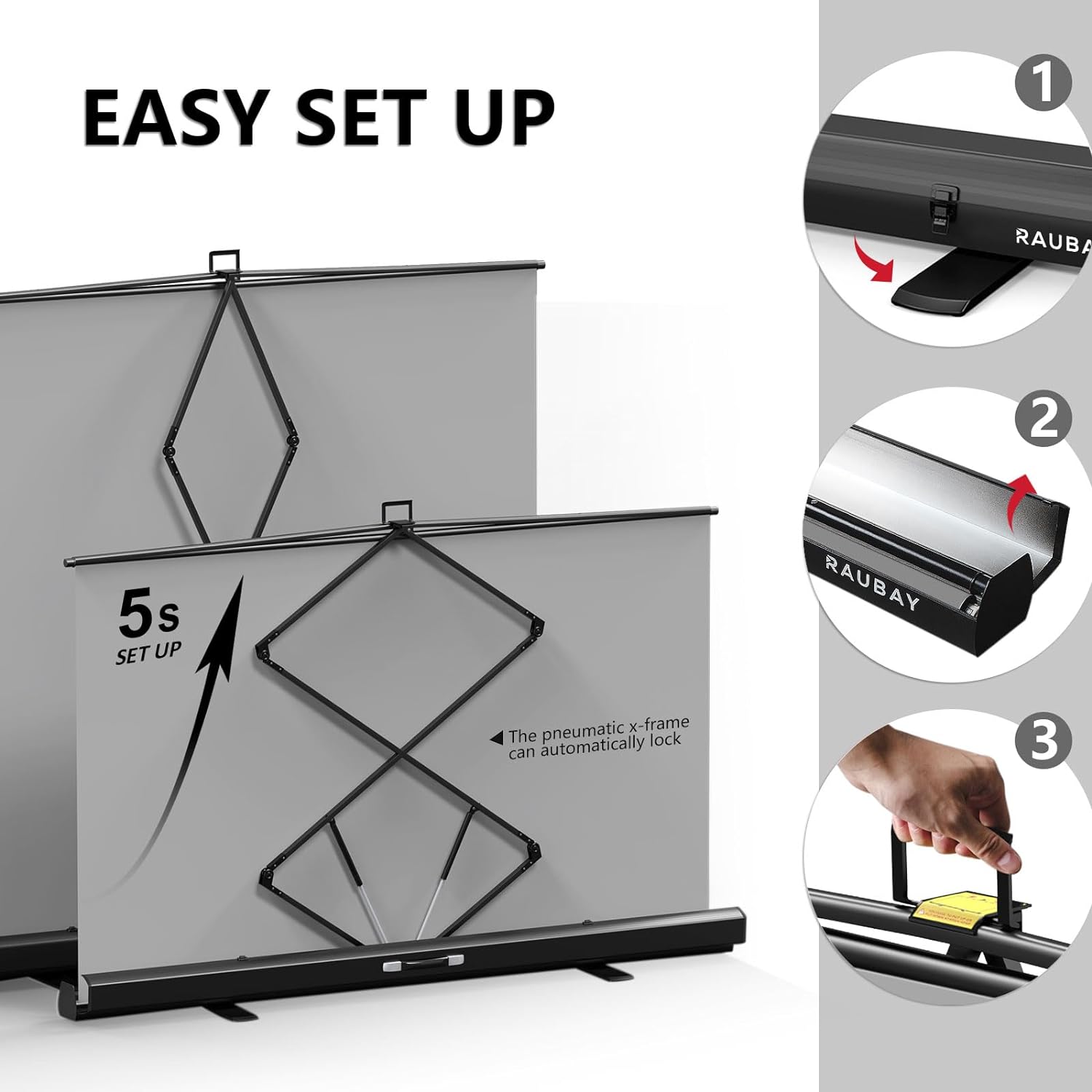 【Wider Style】 RAUBAY 78.7 x 82.7in Large Collapsible Gray Backdrop Screen Portable Retractable Panel Photo Gray Background with Stand for Video Conference, Photographic Studio, Streaming