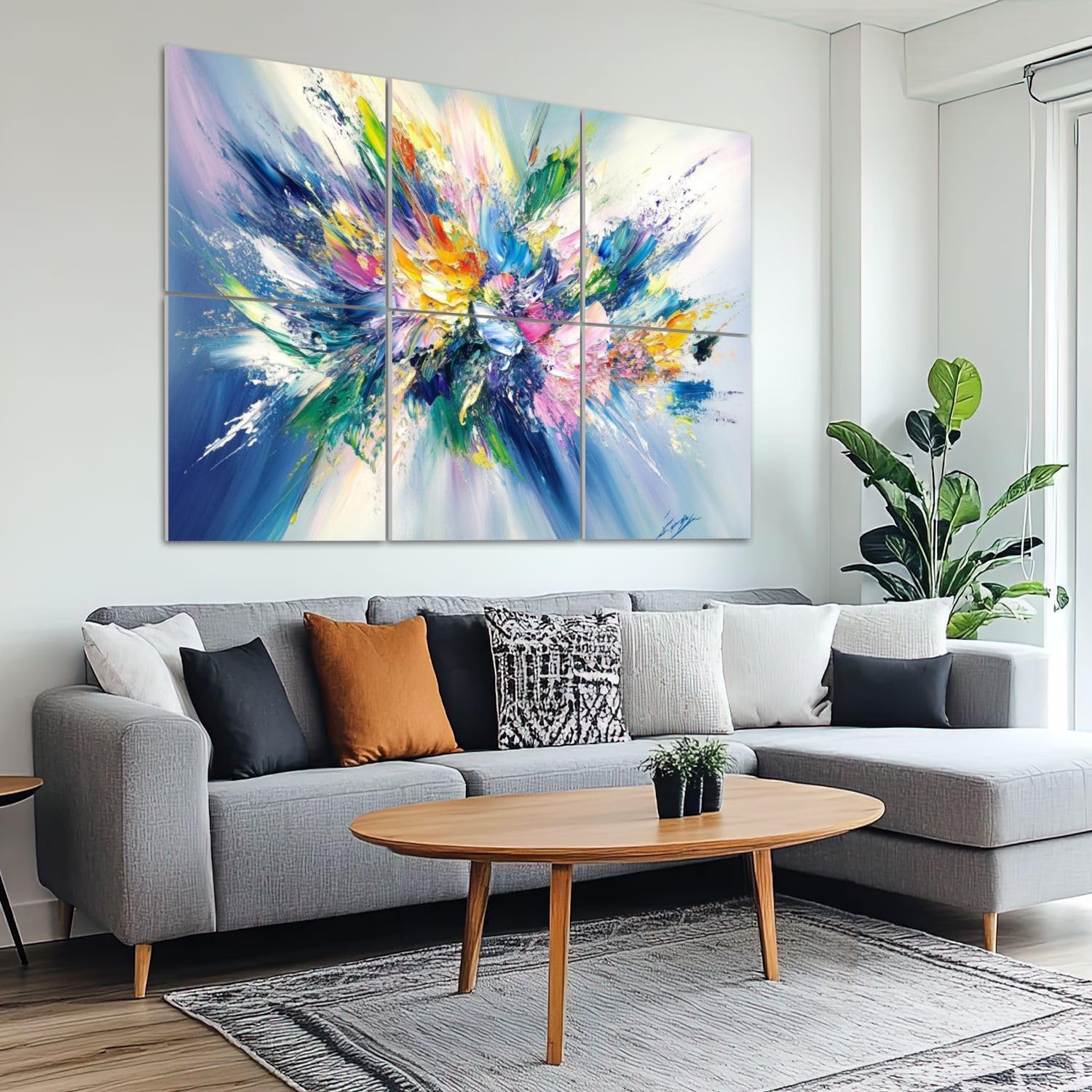 6 Pack Art Acoustic Panels Sound Absorbing Colorful Abstract Flower Textured Strokes Blended Hues Energy Burst Decorative Soundproof Wall Panels Self Adhesive for Recording Studios Office 72