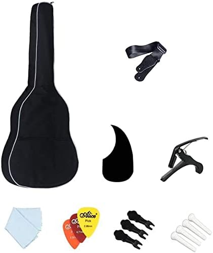 Full Size Guitar Beginner Practice Travel Guitar Adjustable Metal String Fingerstyle Stable Sound Quality Spruce 6 Colors Beginner Acoustic Guitar Starter Package Student G (Beige Long)