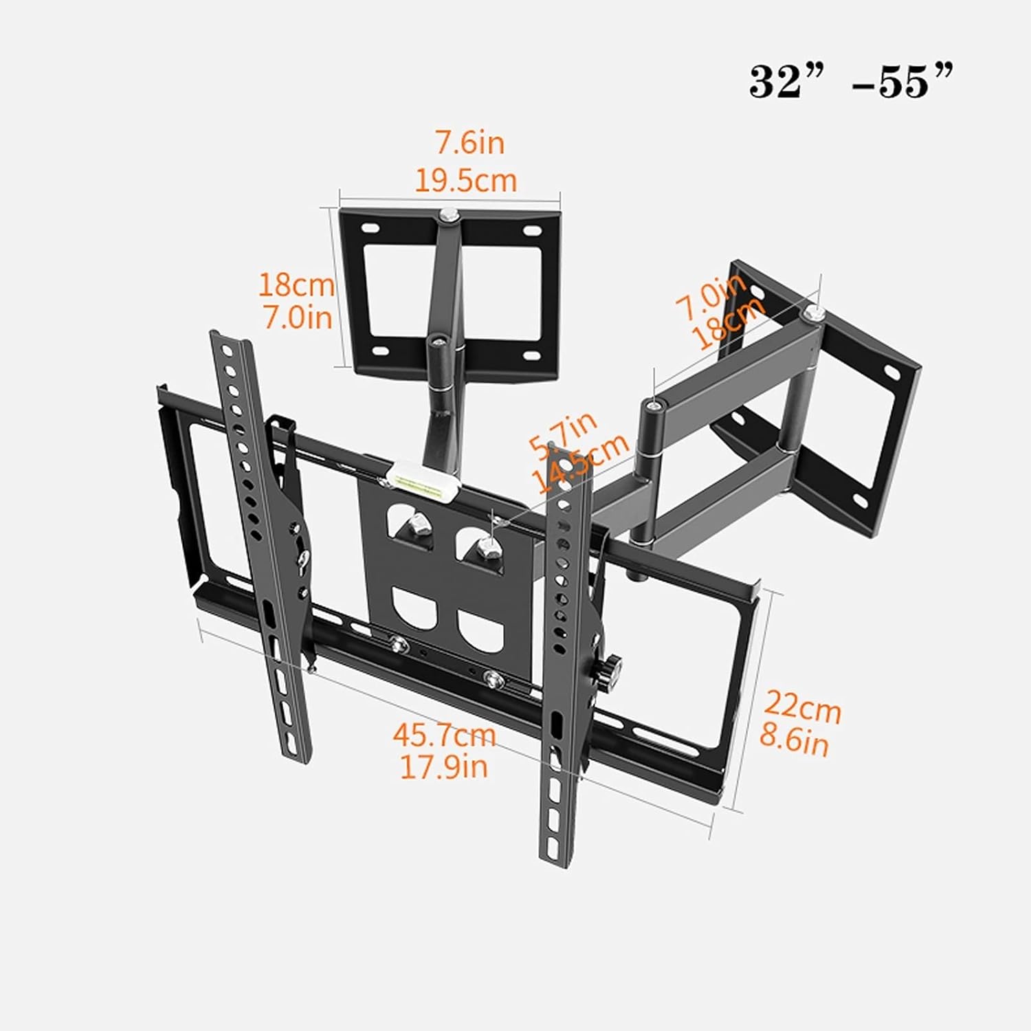 Adjustable Full Motion TV Wall Mount with Swivel Tilt and Dual Base for Corner Placement, Enhancing Viewing Experience