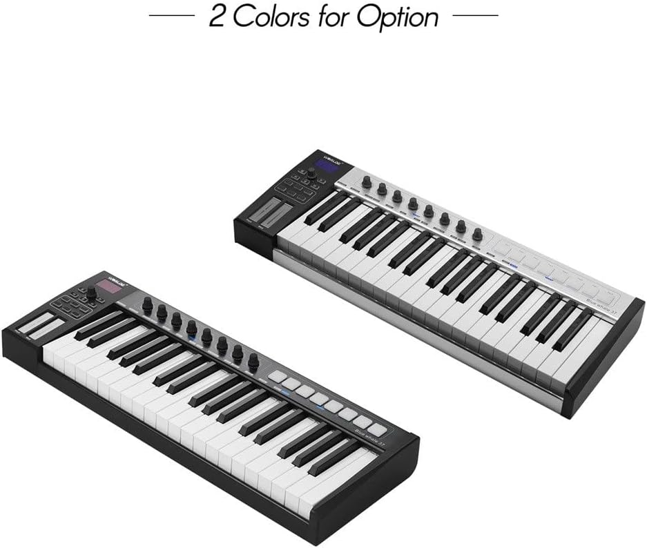 37 Portable USB Midi Controller Midi Keyboard 37 Semi-Weighted Keys 8 RGB Backlit Trigger Pads Led Electronic Organ (Color : Silver) (Black)