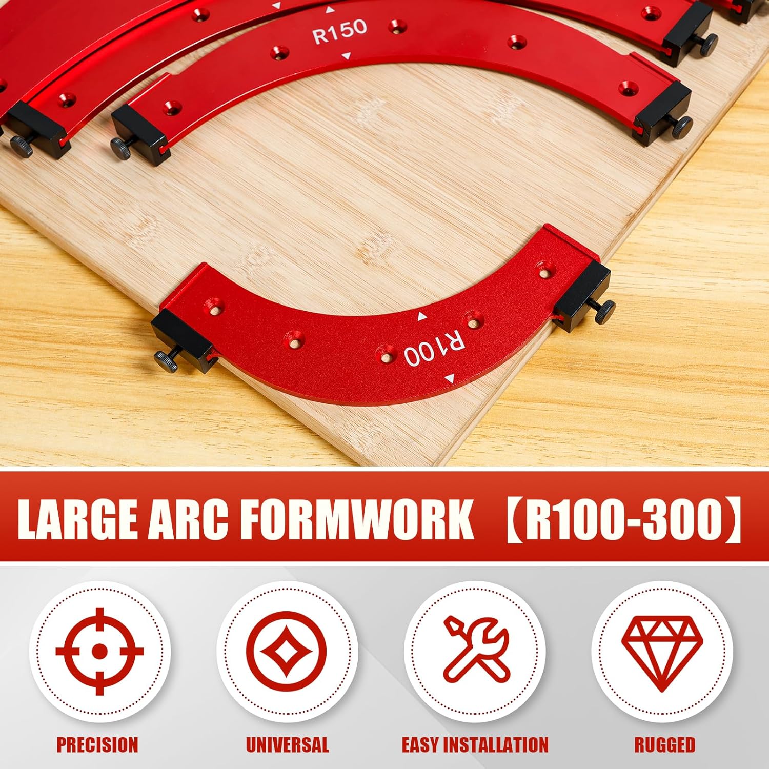 5Pcs Round Corner Radius Template Aluminum Alloy Radius Jig Router Template Arc Angle Positioning Auxiliary Tool Portable Corner Positioning Jig R100/R150/R200/R250/R300