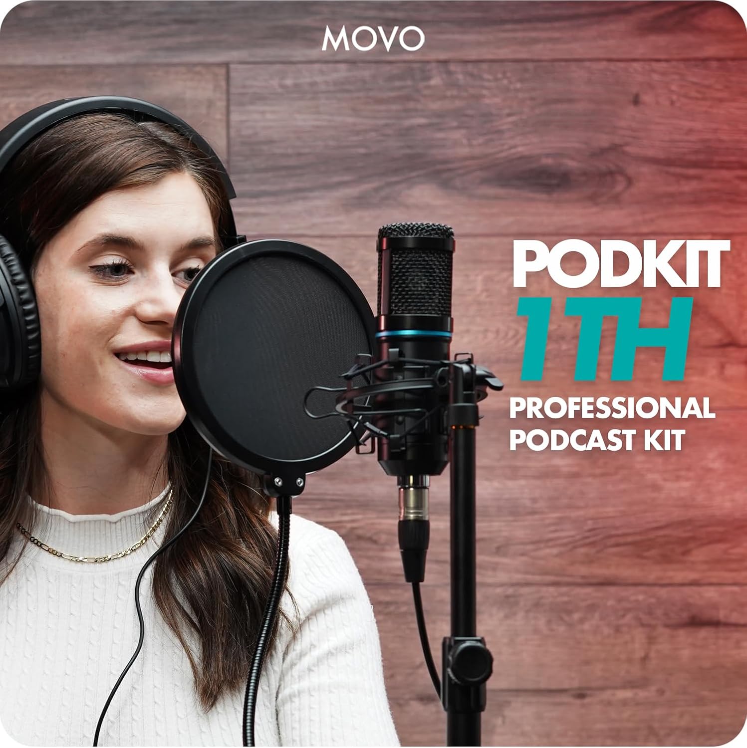 Movo PodPakT Universal Cardioid Condenser Microphone Kit with MDX-1 2x2 Audio Interface with Tabletop Mic Stand and Studio Headphones - Podcast Equipment Set for YouTube, Podcast, Streaming