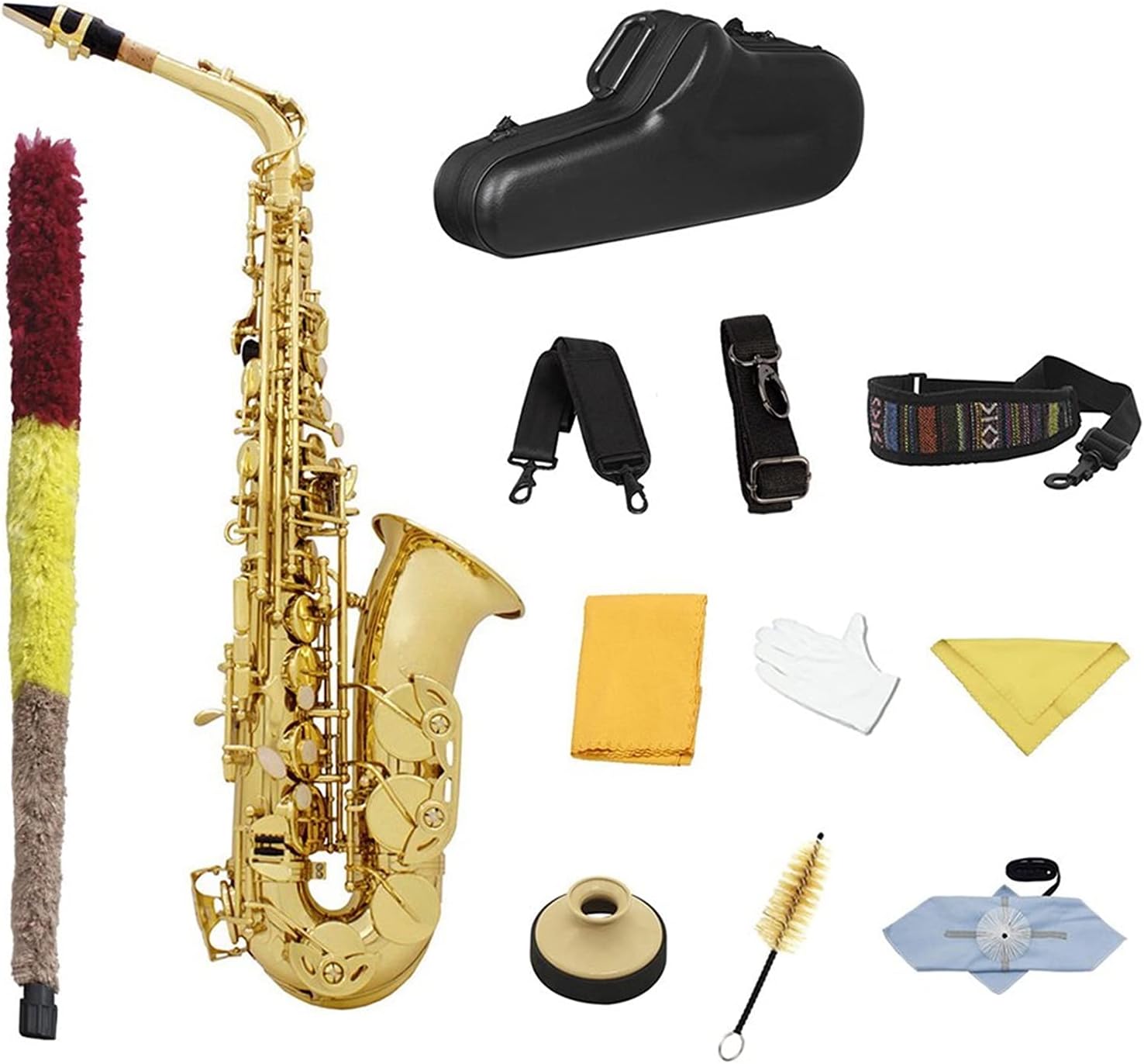 EB Alto Saxophone Lacquered Gold E- Flat Sax Brass Carved Pattern Woodwind Instrument with Case Accessories Student Saxophone (Color : Golden Sax)