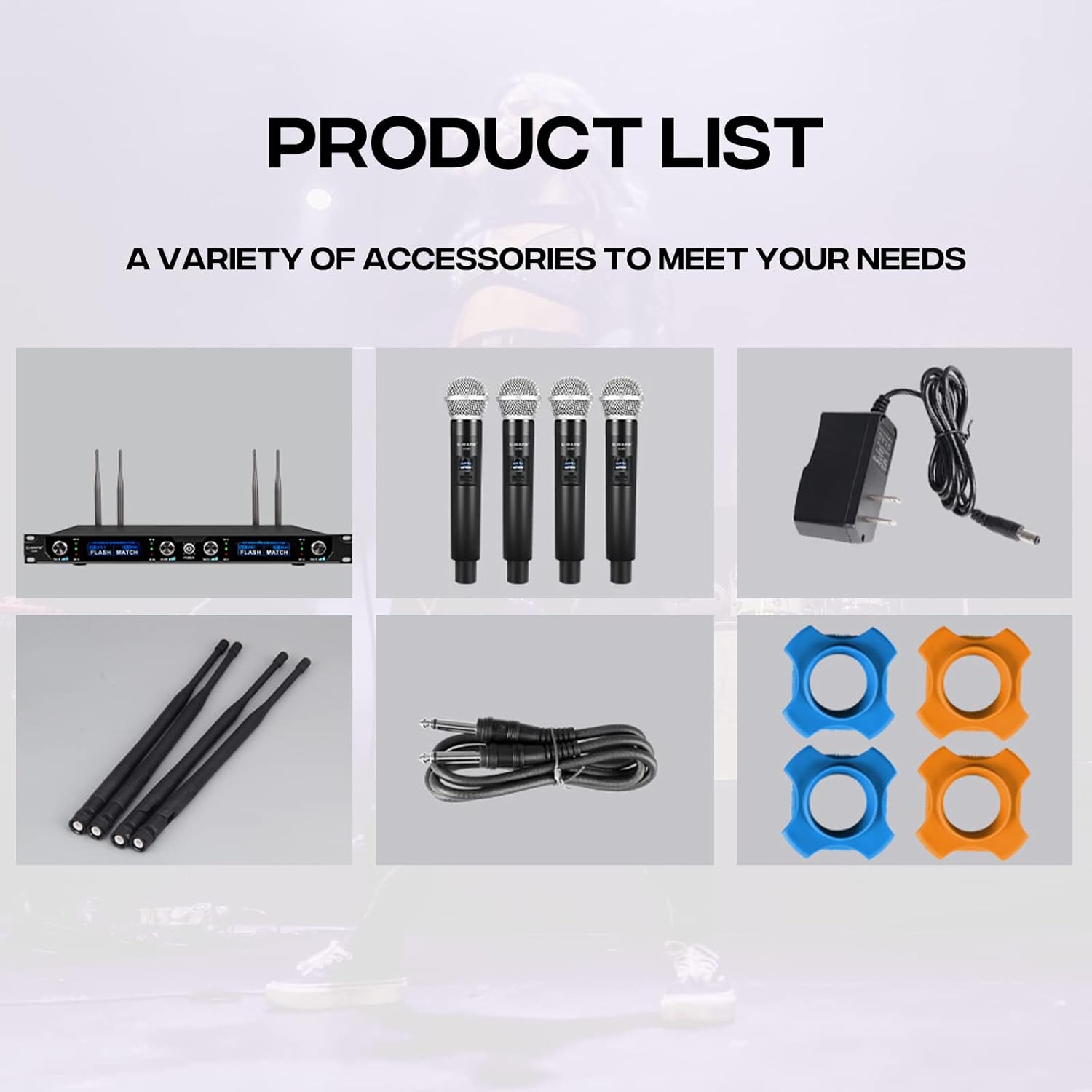 G-MARK Wireless Microphone System, 4 Channel Wireless Microphones with Rechargeable Handheld Mics, 250FT Range, UHF Metal Cordless Dynamic Microphone Sets for Singing, Karaoke, Church(Auto Connect)