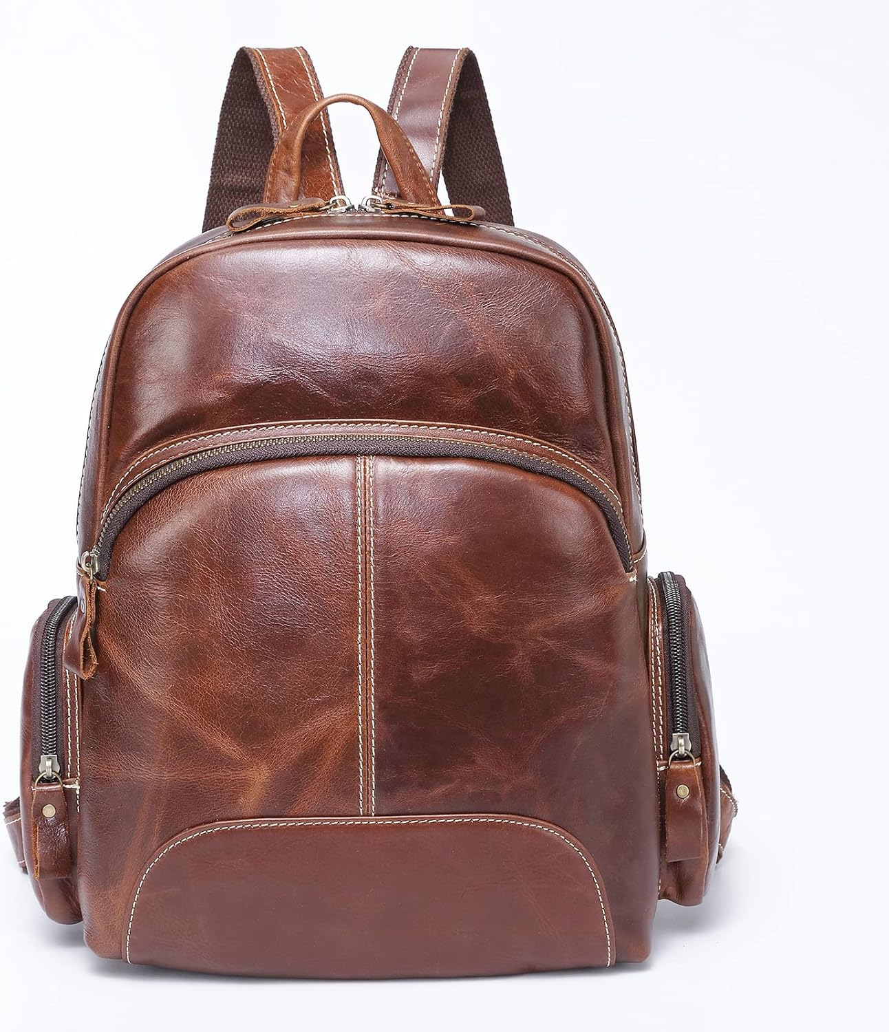 Genuine Leather Backpack for Men Handmade Full Grain Camping Travel Rucksack Casual Laptop Work Bag Gift Box (Coffee)