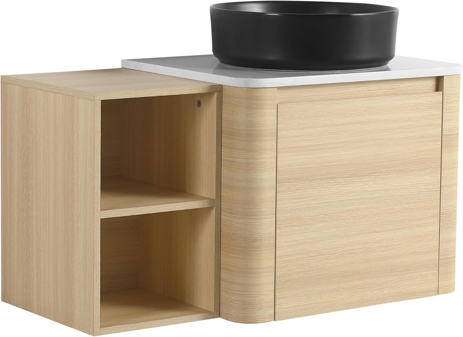 36 Inch Wall-Mounted Bathroom Vanity, 36'' Floating Bathroom Vanity with Sink, with 12in Storage Side Cabinet, Soft-Closed Door & Hidden Handle, Black Ceramic Basin, BVH12324AWO-CC+12112AWO