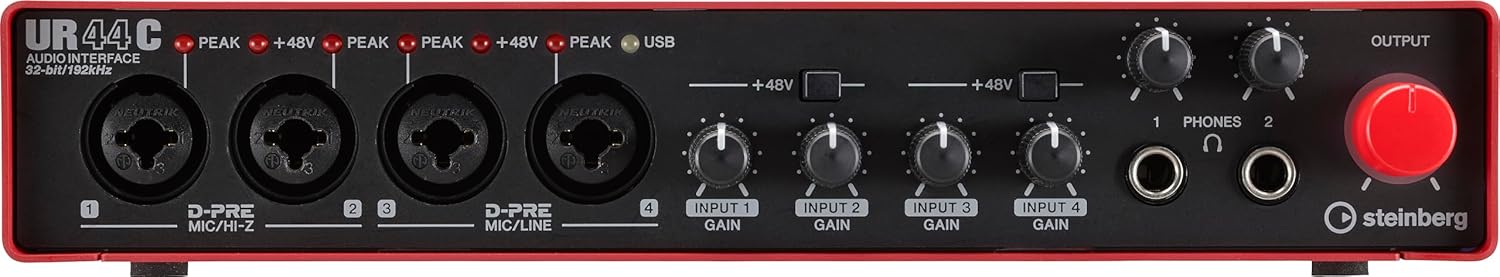 Steinberg UR44C 6x4 USB 3.0 Audio Interface with Cubase AI and Cubasis LE, Red
