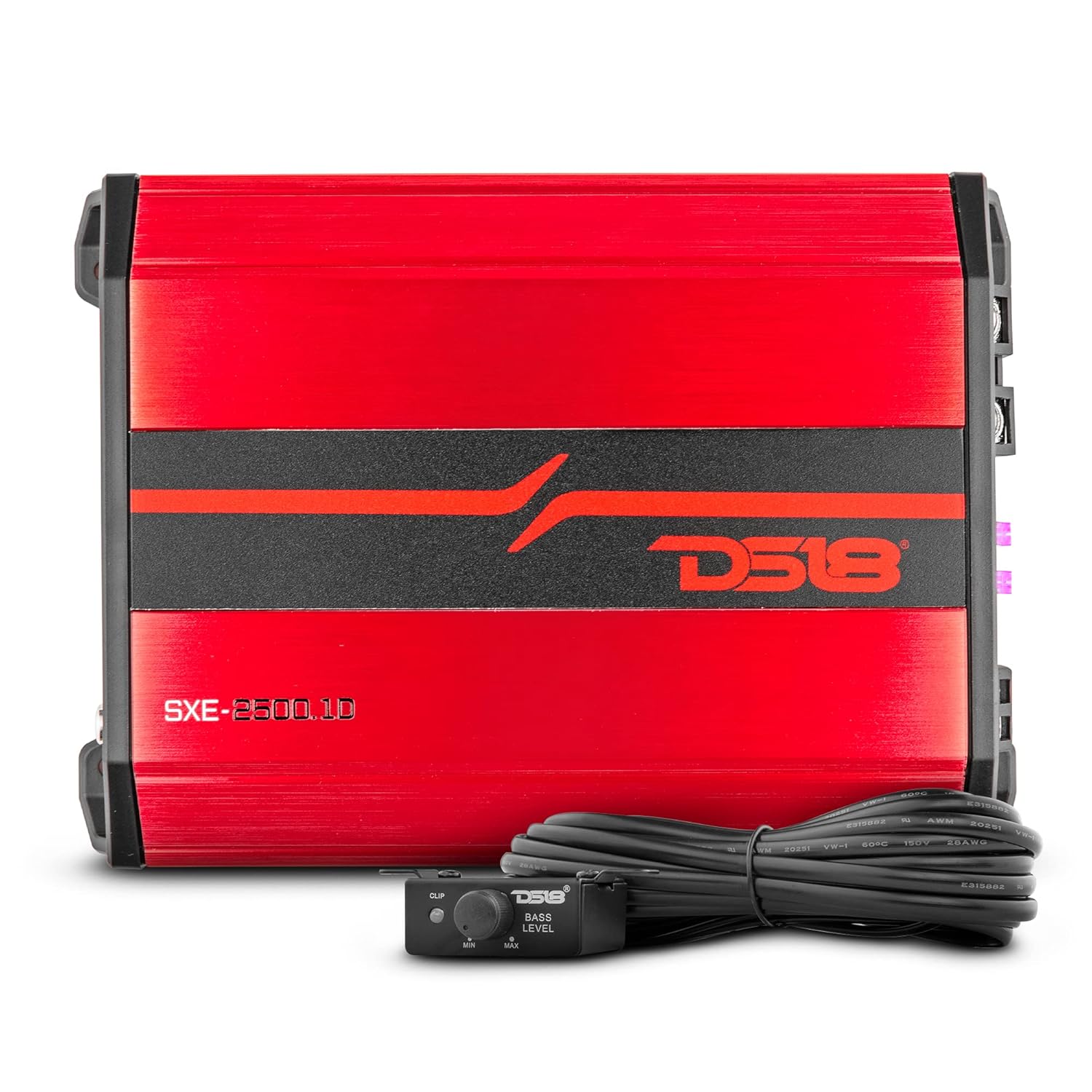 DS18 SXE-2500.1D/RD Car Amplifier Class D 1-Channel Monoblock Amp 800 x 1 RMS @1 Ohm 2500 Watts - Powerful and Compact Amp for Speakers in Car Audio System
