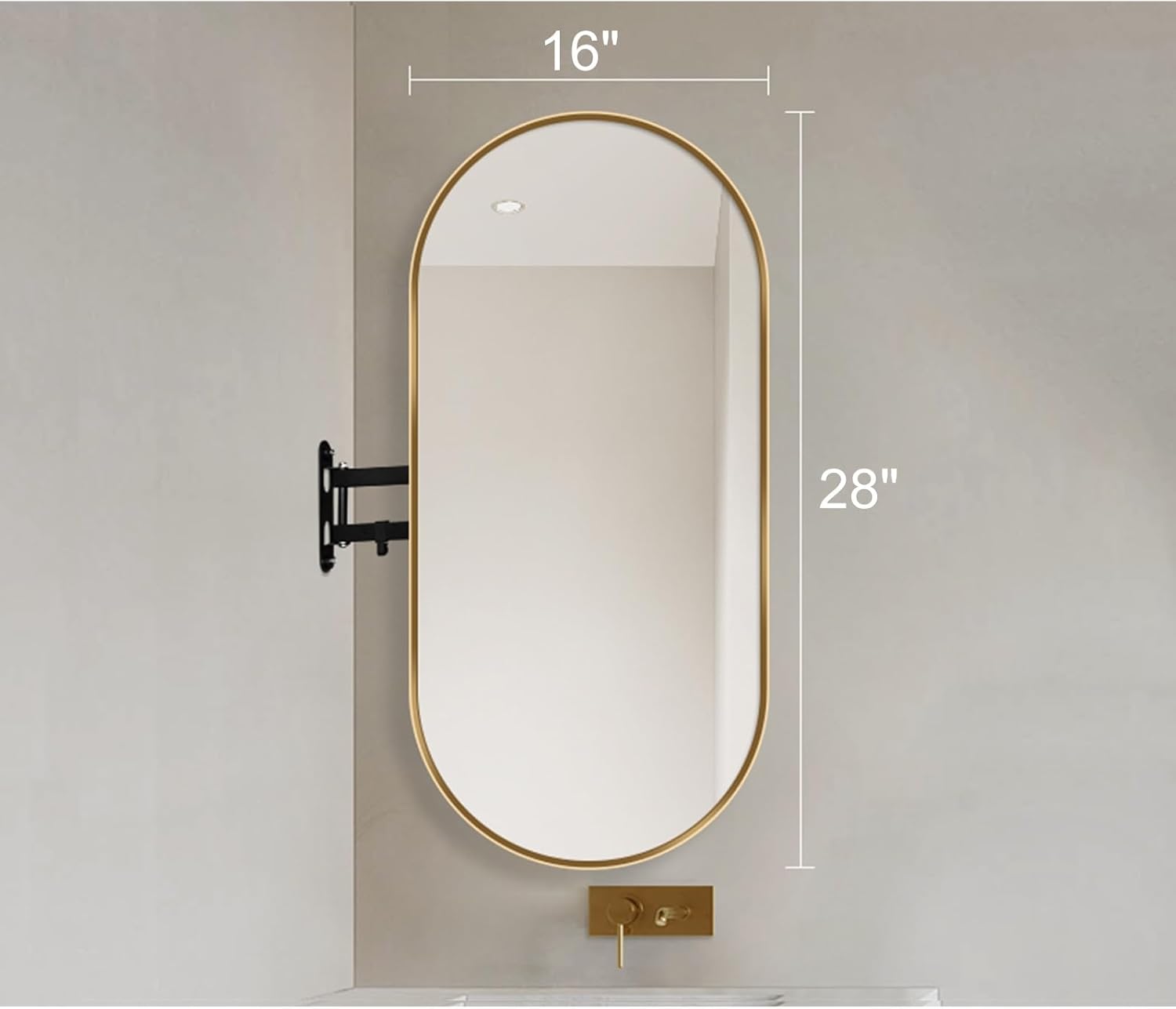 Jcgly Wall Mount Corner Mirror, Oval Bathroom Pivot Mirror, Wall Mirror with Extendable Arm and Metal Frame, Rotating Tilting Mirror, Vertical & Horizontal(Gold,16