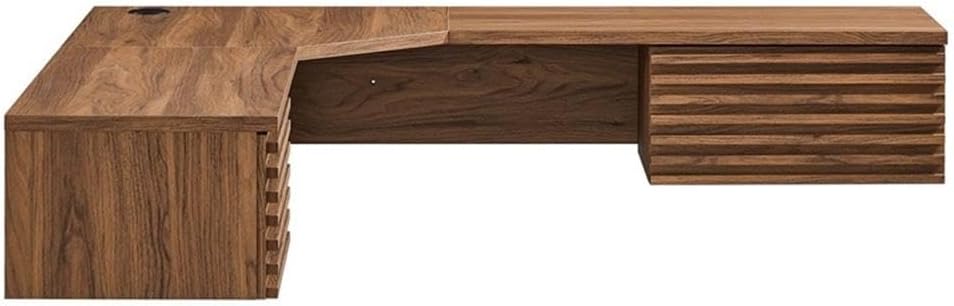 Pemberly Row Wall Mount Corner Modern Wood Office Desk in Walnut
