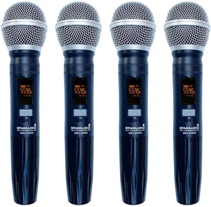 Church UHF Wireless Microphone Reciver System 4 Channel Handheld Karaoke Microphones Audio Studio Church Mic UHF Cordless Dynamic Mic SMU-4002A