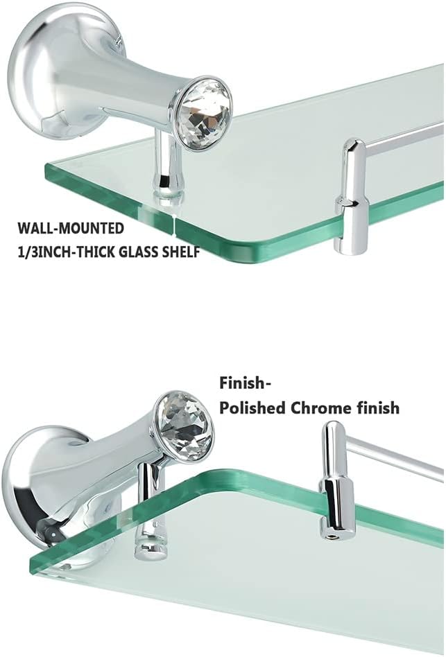 Shower Caddy 40cm Bathroom Glass Shelf, Bath Shower Glass Holder, Stainless Steel Storage Rack, Wall Mount Shelf Bathroom Shelves Accessories Bathroom Organizer