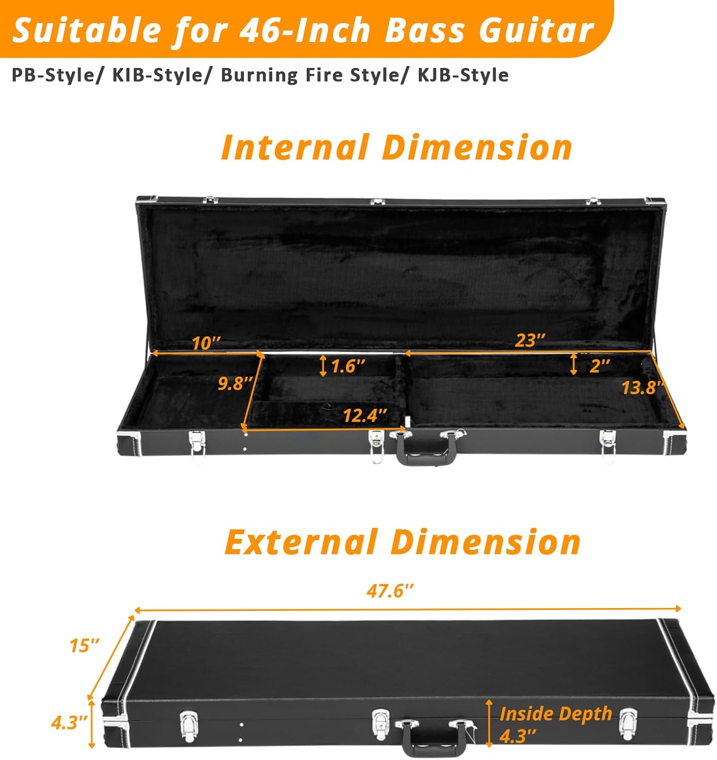 Ktaxon Electric Bass Guitar Hard Case, Wooden Hard-Shell Protective 46
