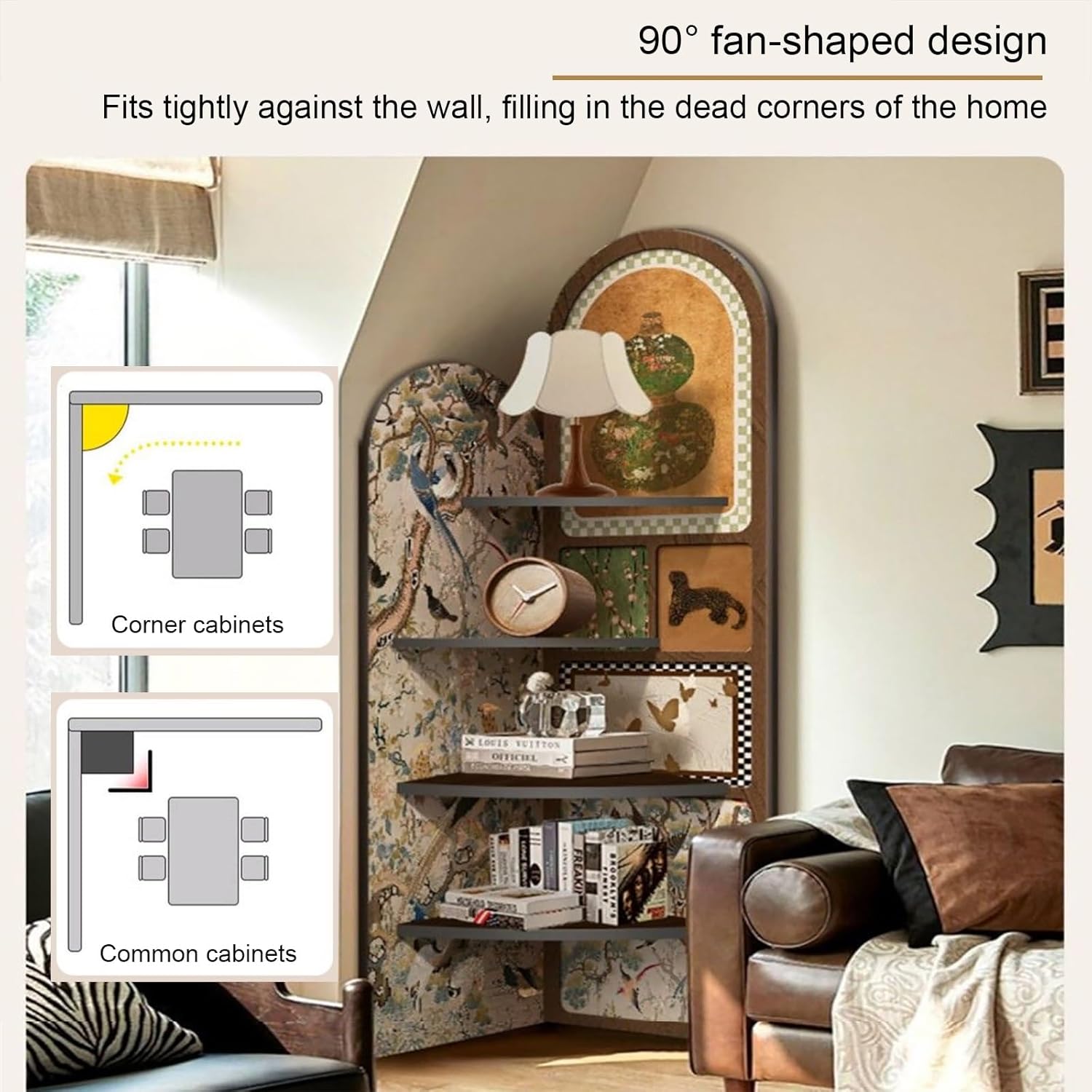 4 Tier Corner Bookshelf Etagere Bookcase, Decorative Storage Freestanding Display Shelf Stand, Floor Standing Rack, for Home Office, Living Room, Bedroom(Black 2,40cm/15.7in)