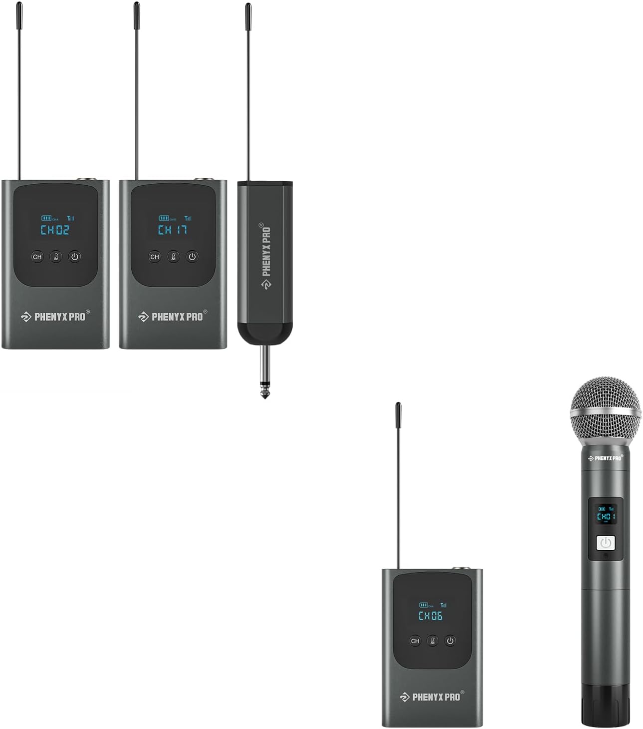 Phenyx Pro Dual Digital Wireless Microphone System PDP-2-2B Bunble with Portable Wireless Microphone PWB-P-900 and PWH-P-900
