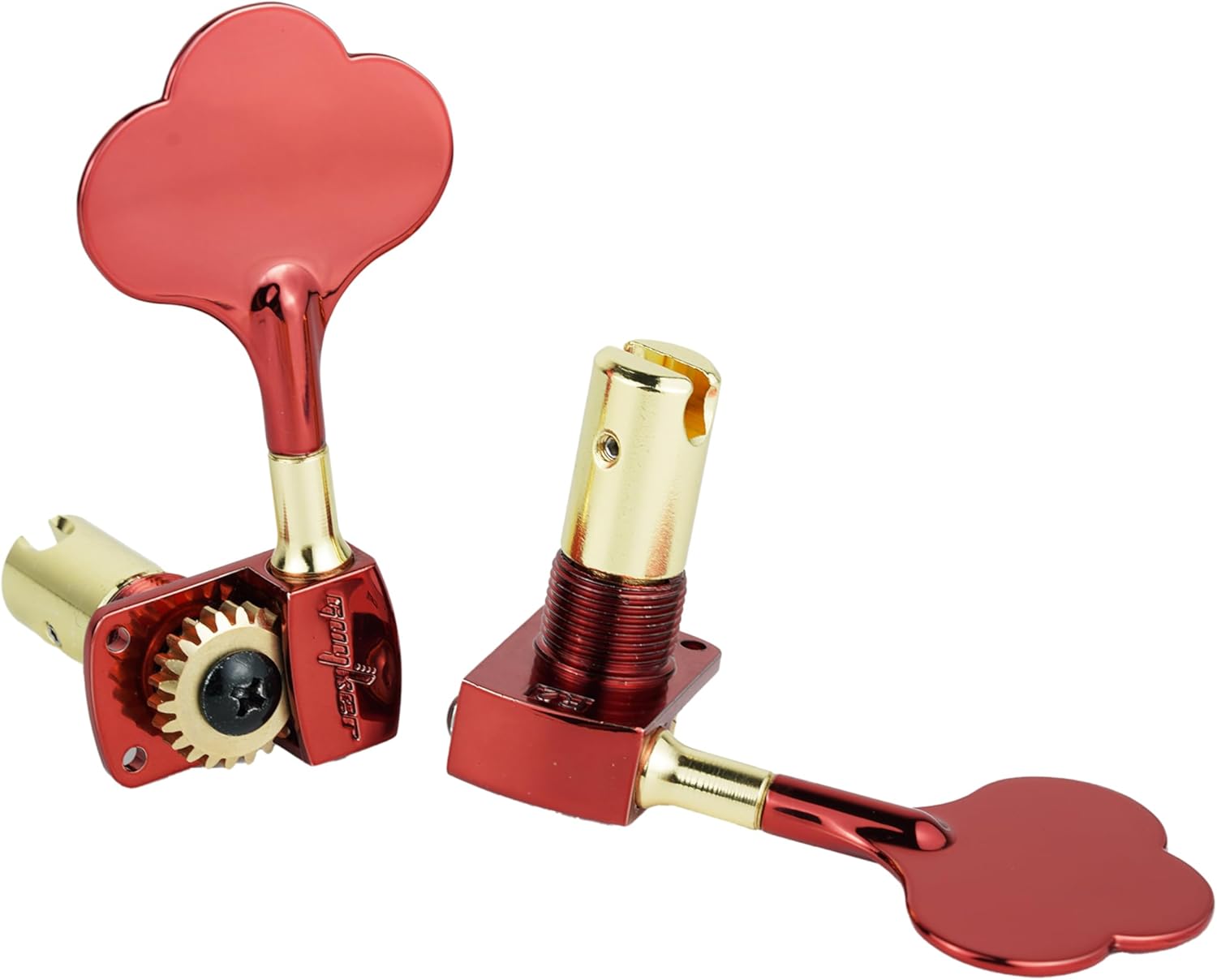 Guyker Bass Tuners (2R + 2L) - 1:22 Ratio Gear Open Frame Bass Drop Locking Machine Head Tuning Key Pegs Replacement for Electric Jazz Guitar Bass or Precision Instruments, BB101 Red