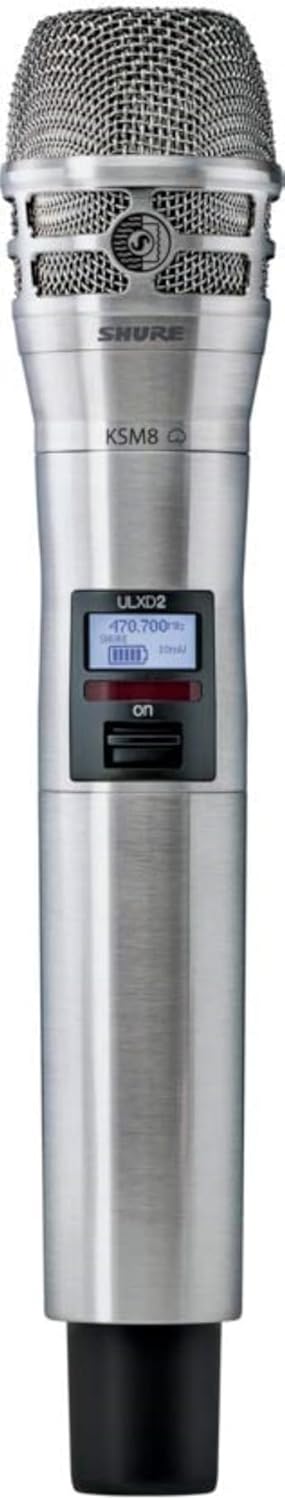 Shure ULXD2/K8N Handheld Transmitter with KSM8 Brushed Nickel Vocal Mic Capsule - for use with ULX-D Digital Wireless Microphone Systems, Receiver Sold Separately | G50 Band (ULXD2/K8N=-G50)