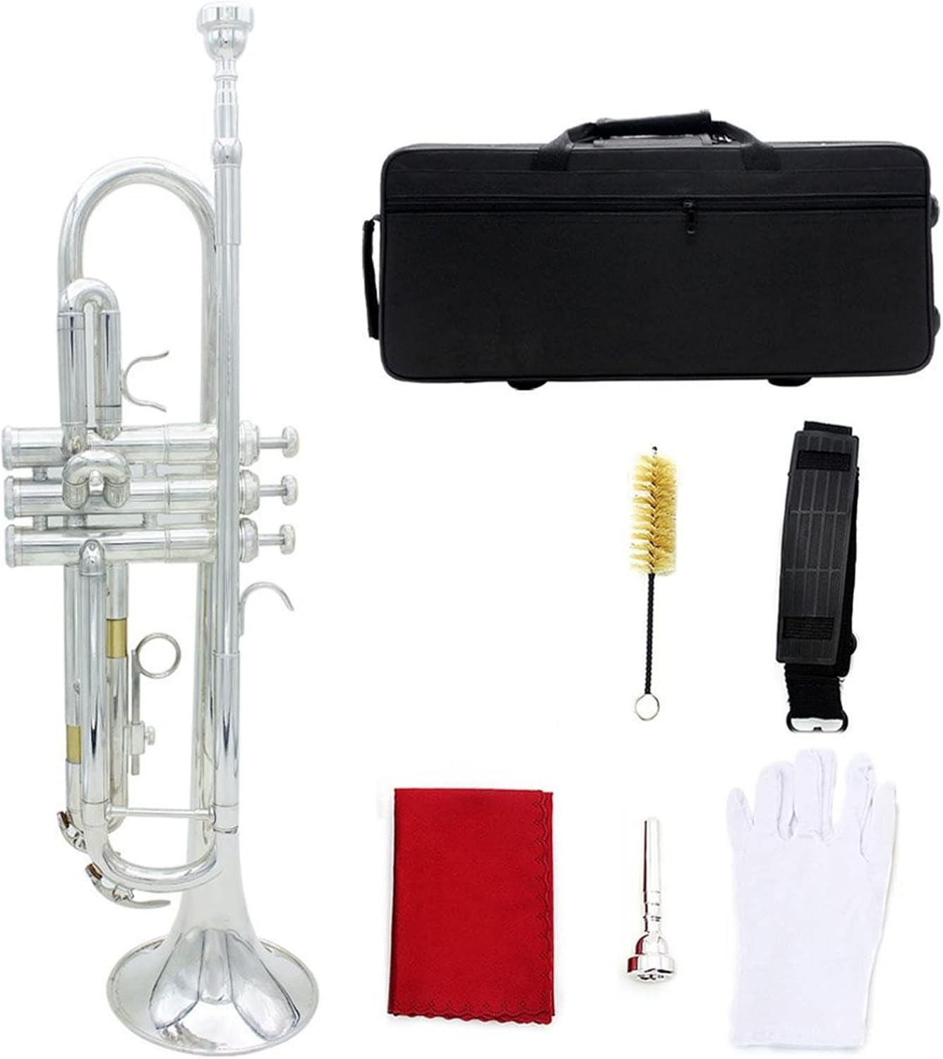 KESHUO Trumpet Bb B Flat Brass Instrument 2 Color Trompete with Case Strap Mouthpiece Musical Instrument Accessories Trumpets (Color : Silver)