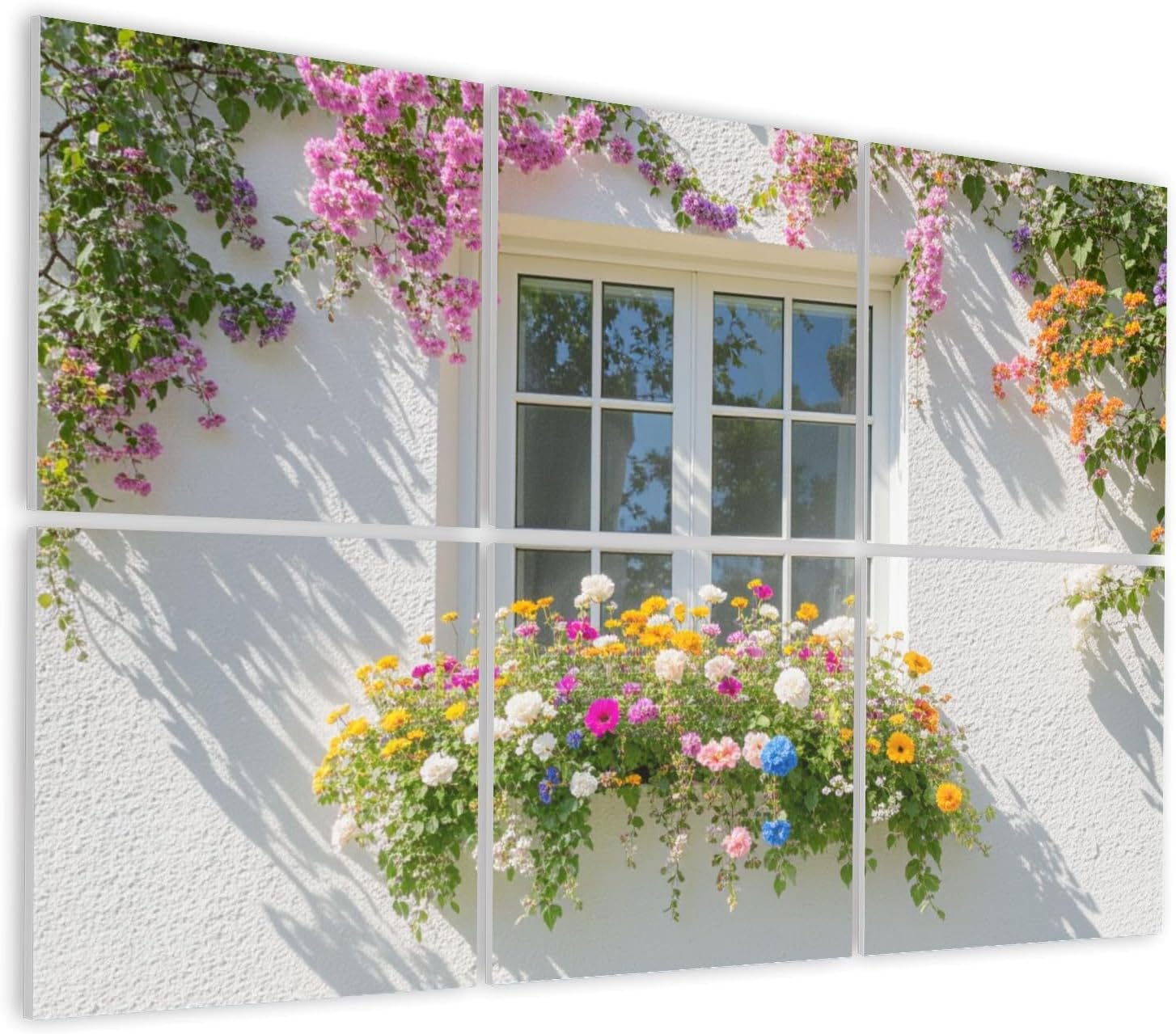 6 Pack Art Acoustic Panels Self Adhesive Colorful Window Box Vibrant Flowers Bougainvillea Full Bloom Decorative Soundproof Wall Panels Sound Absorbing Panel 48