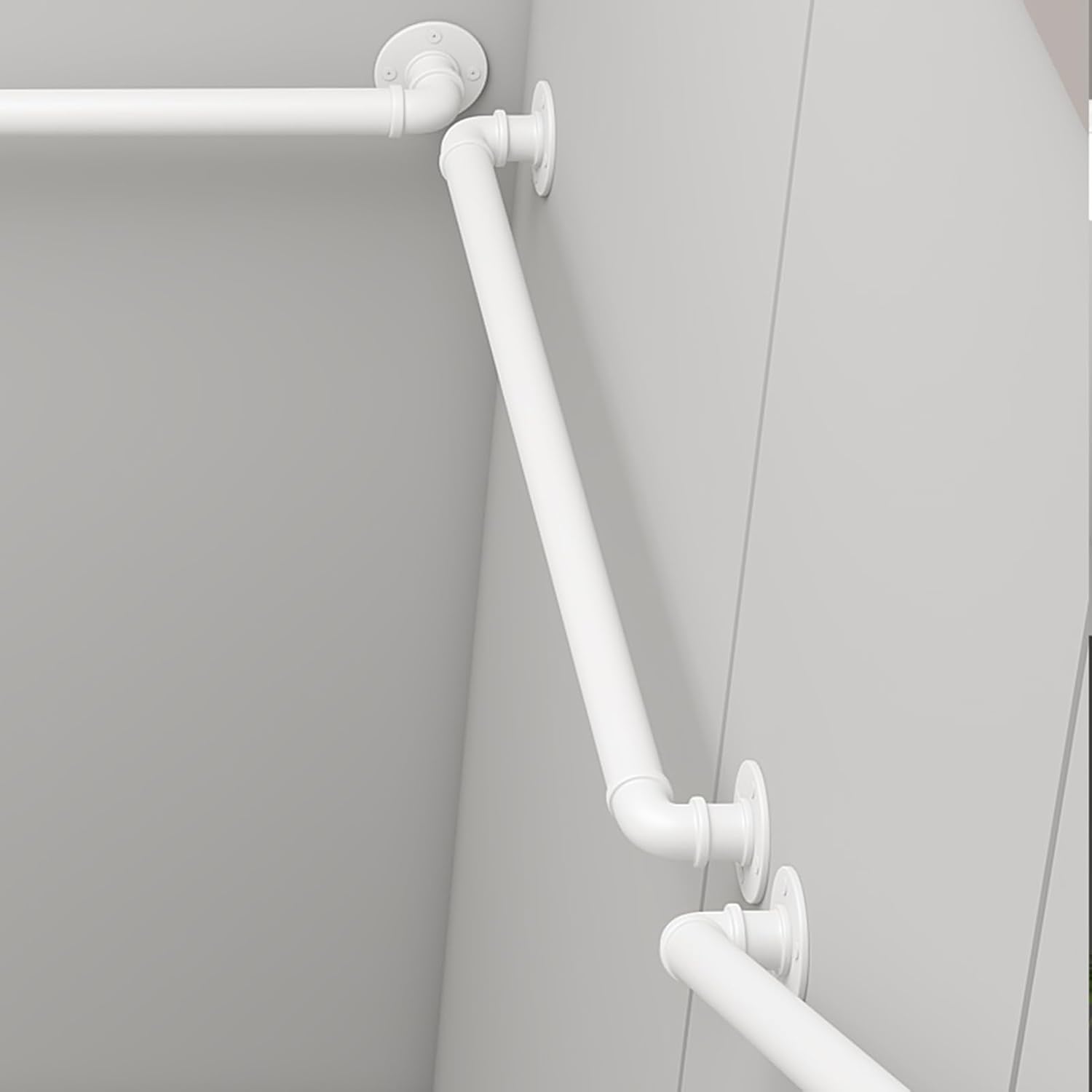 Modern Staircase Handrail with Wall Mount Support Round Corner Pipe Banister Metal Iron Grab Bar Safety Hand Railing Indoor Outdoor Stair Porch Deck Hand Rail, White (Size : 9ft) (16.4ft)