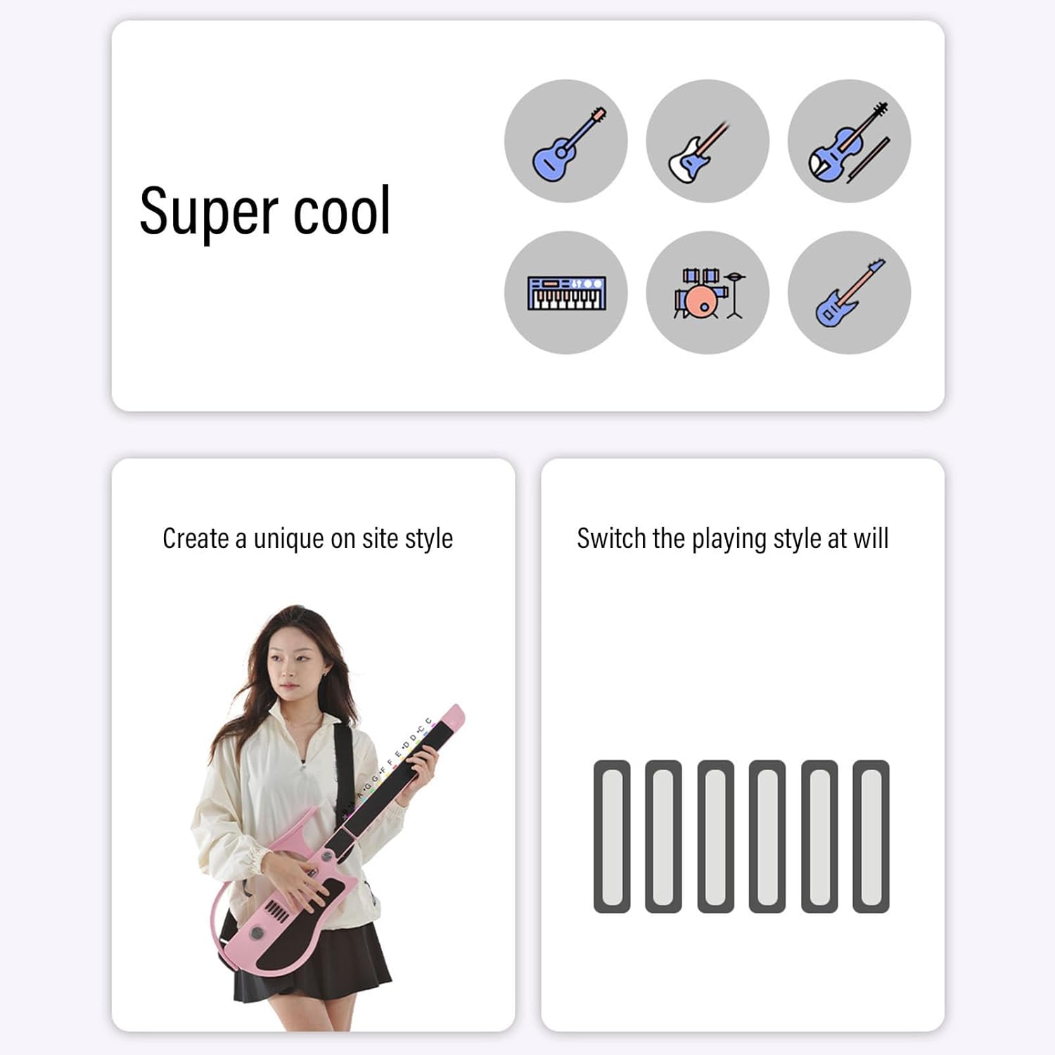 Drfeify Stringless Smart Guitar, Portable Foldable Travel Backing Electric Guitar, Precise Tuning for Beginner Pink