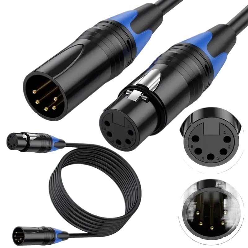 XLR 5Pin 5-Core Male to Female Audio Amplifier, Mixing Console, Lighting Spotlight Connection Cable 0.5M 1.8M 300cm 5M 10M(10m)