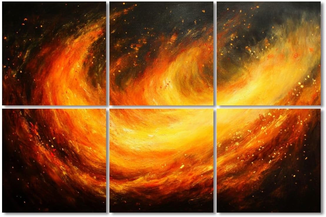 6 Pack Art Acoustic Panels Sound Absorbing Bright Warm Color Orange Abstract Yellow Flames Colors Brush Strokes Decorative Soundproof Wall Panels Self Adhesive for Recording Studios Office 72