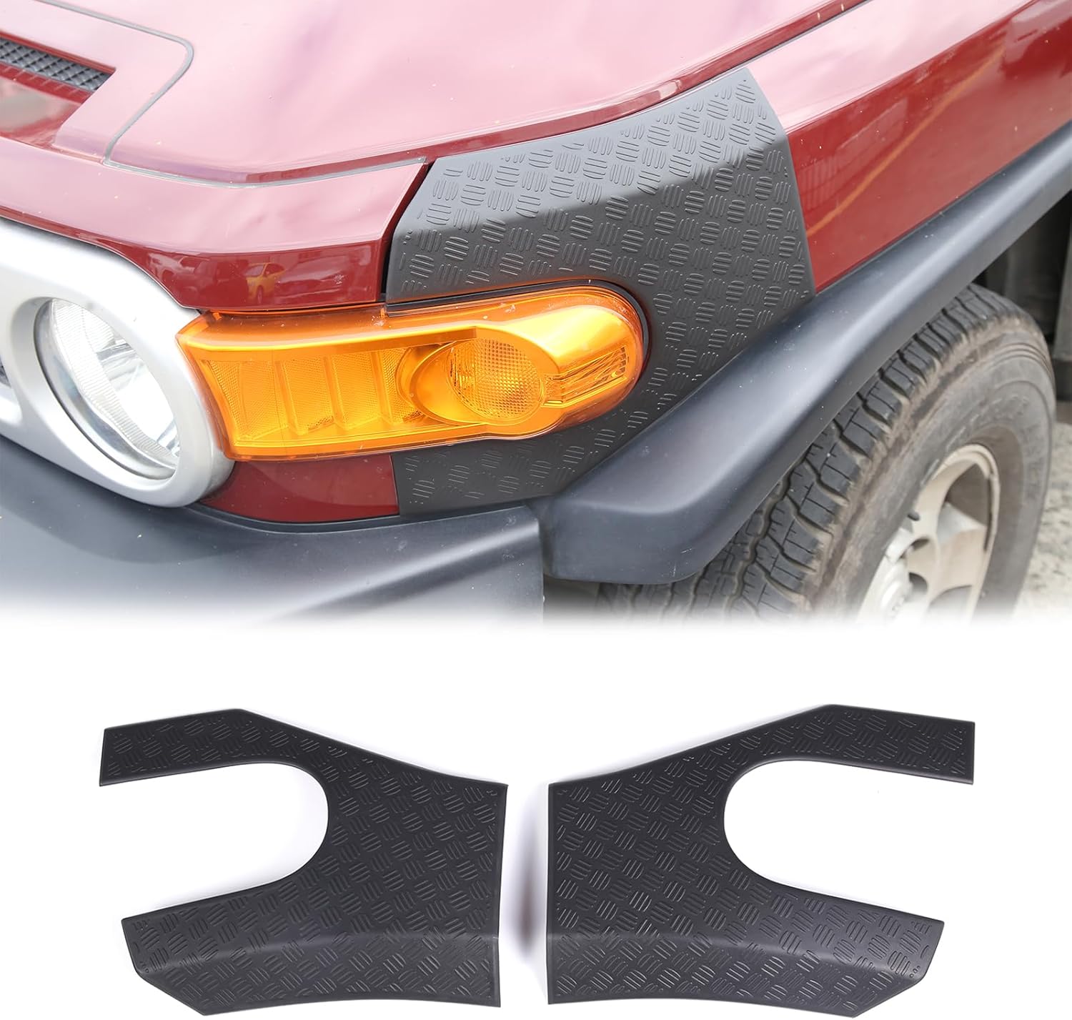 LLKUANG Car Black Cowl Body Armor Outer Cowl Covers Side Corner Guards for Toyota FJ Cruiser 2007-2021,Headlight ABS Hood Side Trim Panel-1 Pair (Headlight Side Corner Guards)
