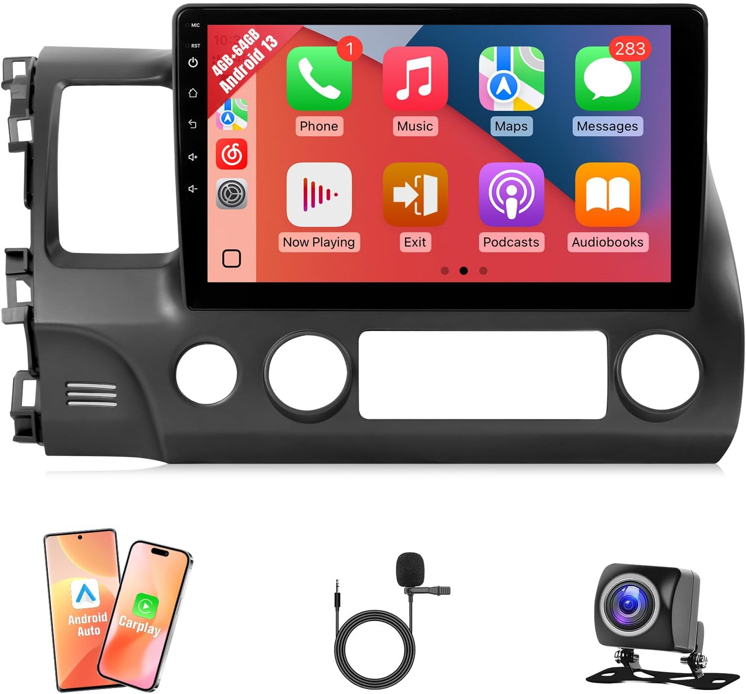 Leadfan 4G 64G Android Car Radio for Honda Civic 2006 2007 2008 2009 2010 2011, 10.1 inch Screen for Civic Car Stereo with CarPlay Andriod Auto GPS Bluetooth SWC HD Backup Camera