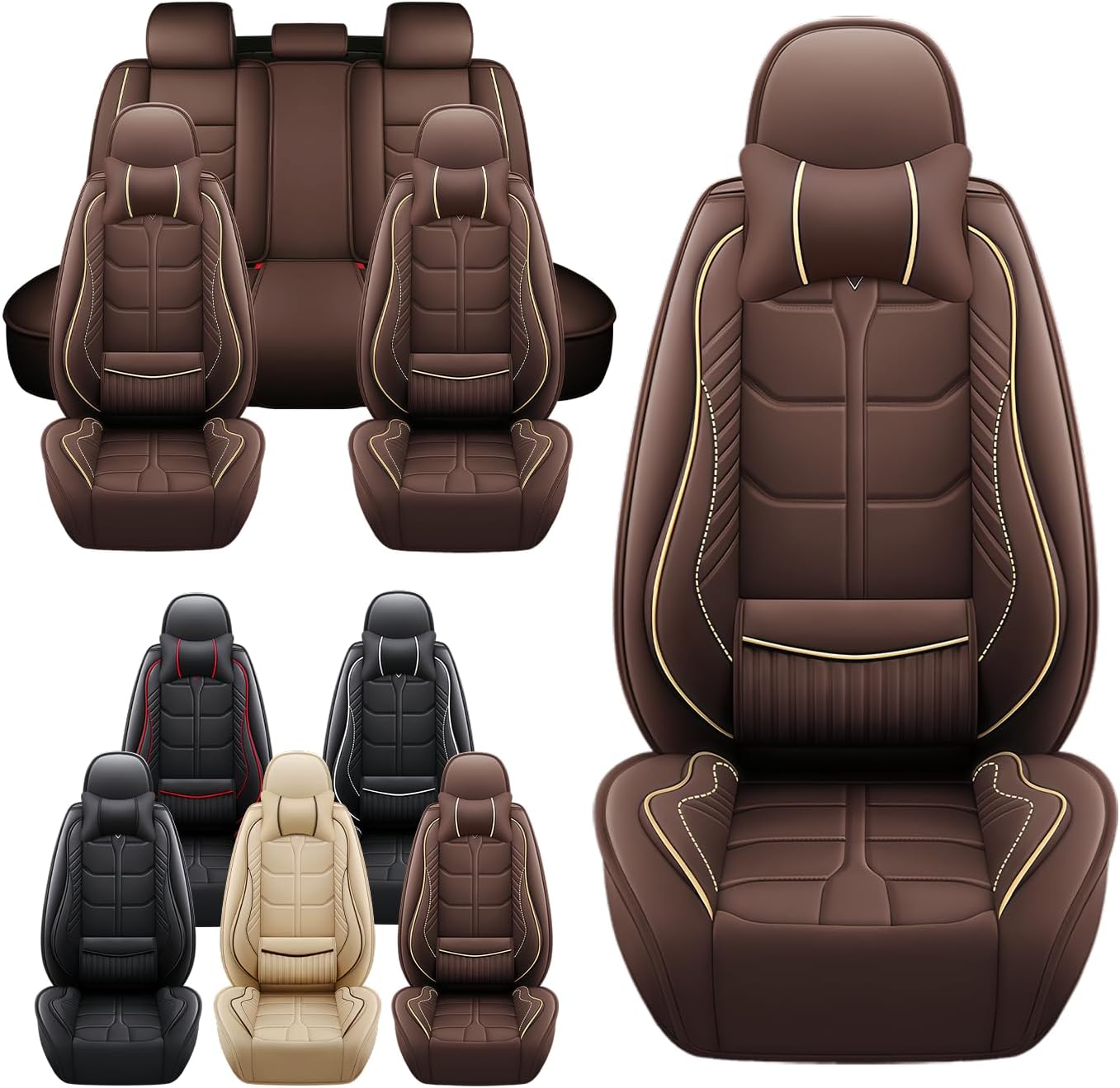 Car Seat Covers Fit for Rogue Hybrid 2017-2019,5 Seater Car Seat Cover, Premium Waterproof, Scratch Resistant Car Interior Accessories(Coffee,Premium Full Set with Pillow)
