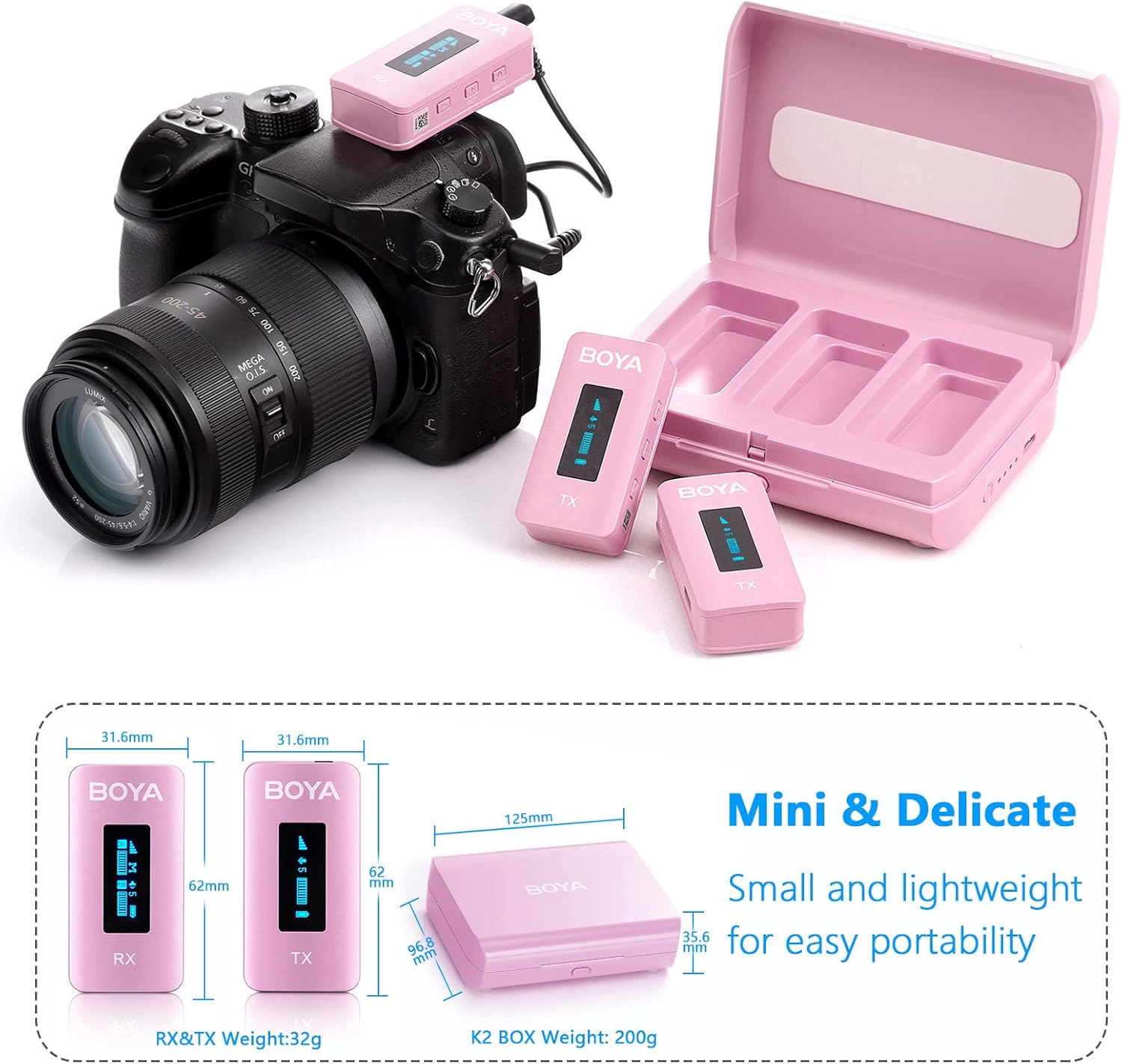 BOYA BY-XM6-K2P Dual Wireless Lavalier Microphone System with 2 Transmitters for DSLR Camera Camcorder Smartphones in Vlog YouTube Video Facebook Live (Pink)