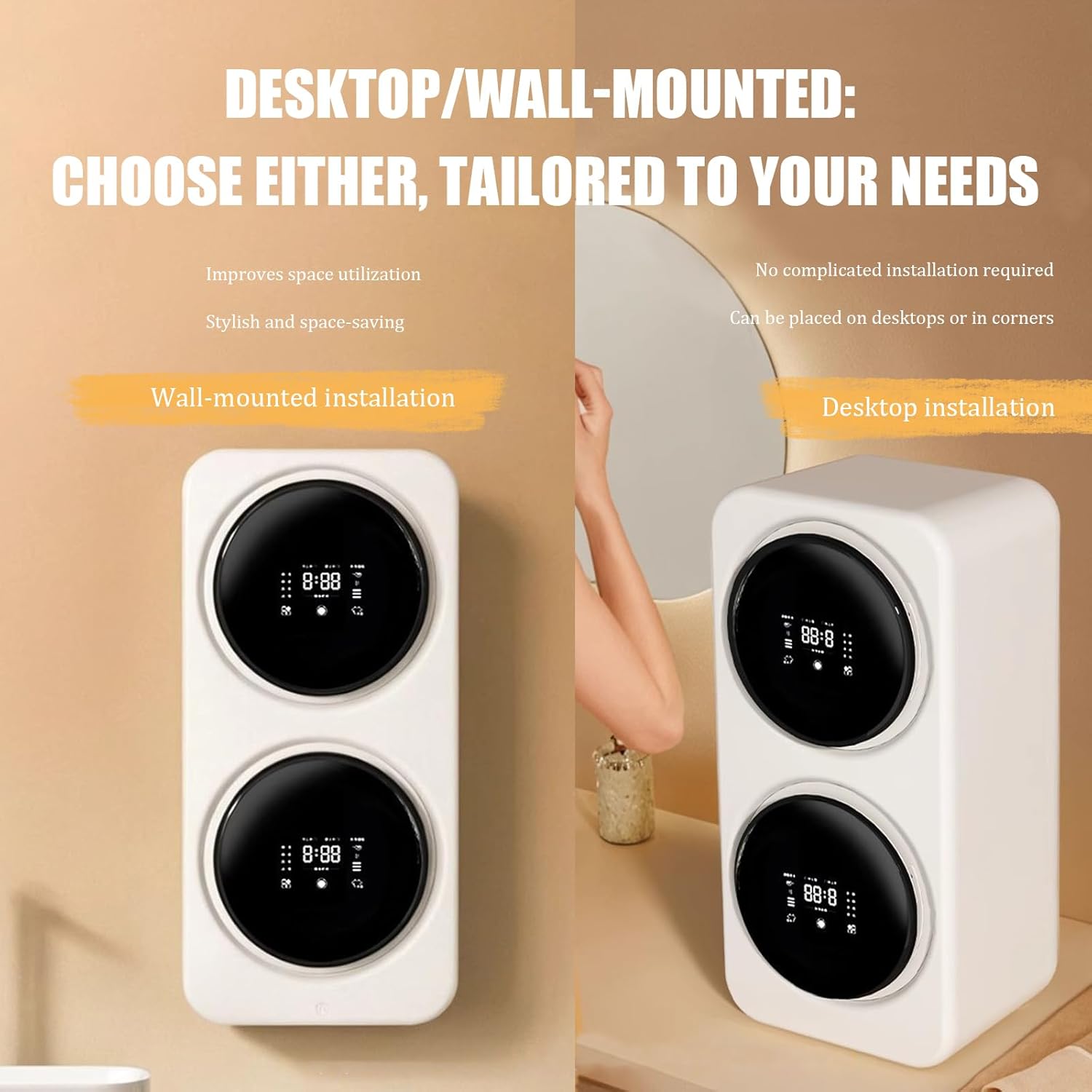 Compact Portable Washing Machine, Single/double Drum, Wall-mounted & Desktop, 3.5l Stainless Steel Tub, Smart Touch, Fully Automatic Washer Dryer For Dorm, Apartment, Rv, Travel A Desktop