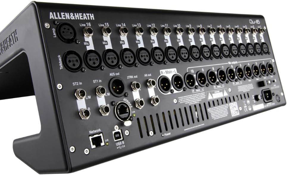 Allen &Heath AH-QU-16C Rack Mountable Compact Digital Mixer, Chrome Edition Bundle w/ 4-Pack Pig Hog PHM15 Pig Hog 8mm Mic Cable, Power Cable and Liquid Audio Polishing Cloth