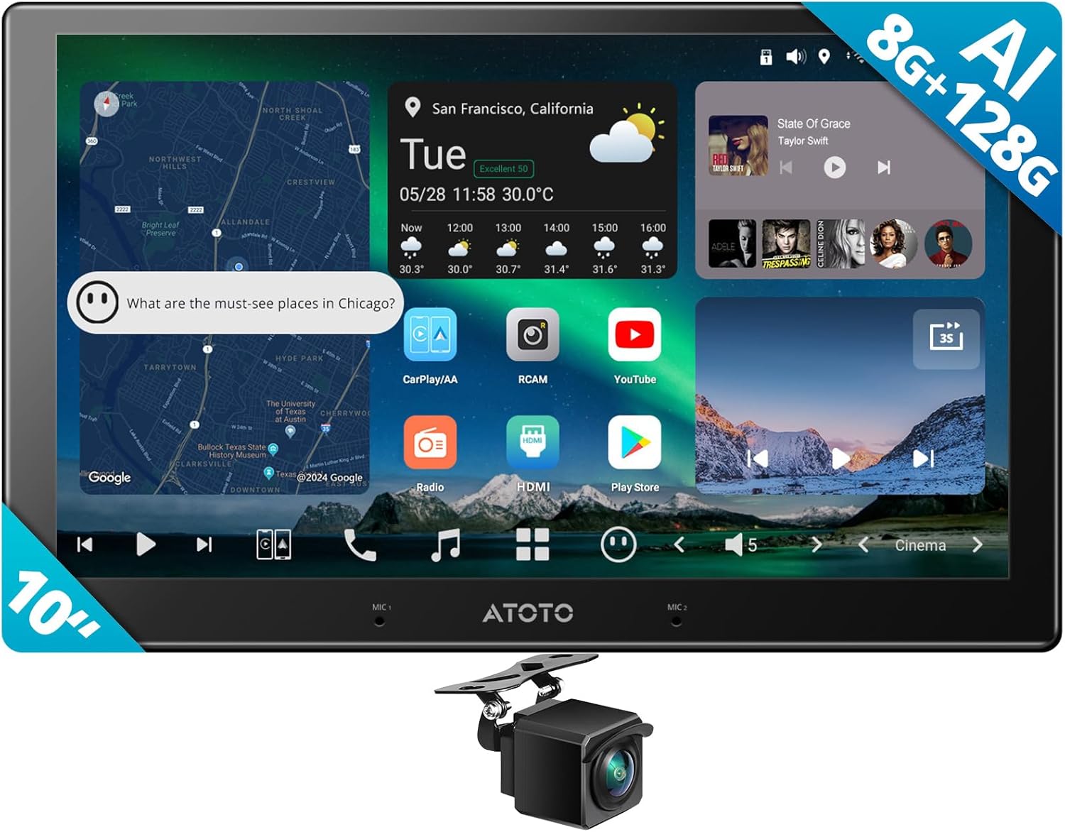 AC-FHD02LR 1080P Backup Camera with Recording,for X10G211E,10 inch QLED AI Android Car Stereo, 8G+128G Double Din Radio, Wireless Carplay & Android Auto, 4G LTE