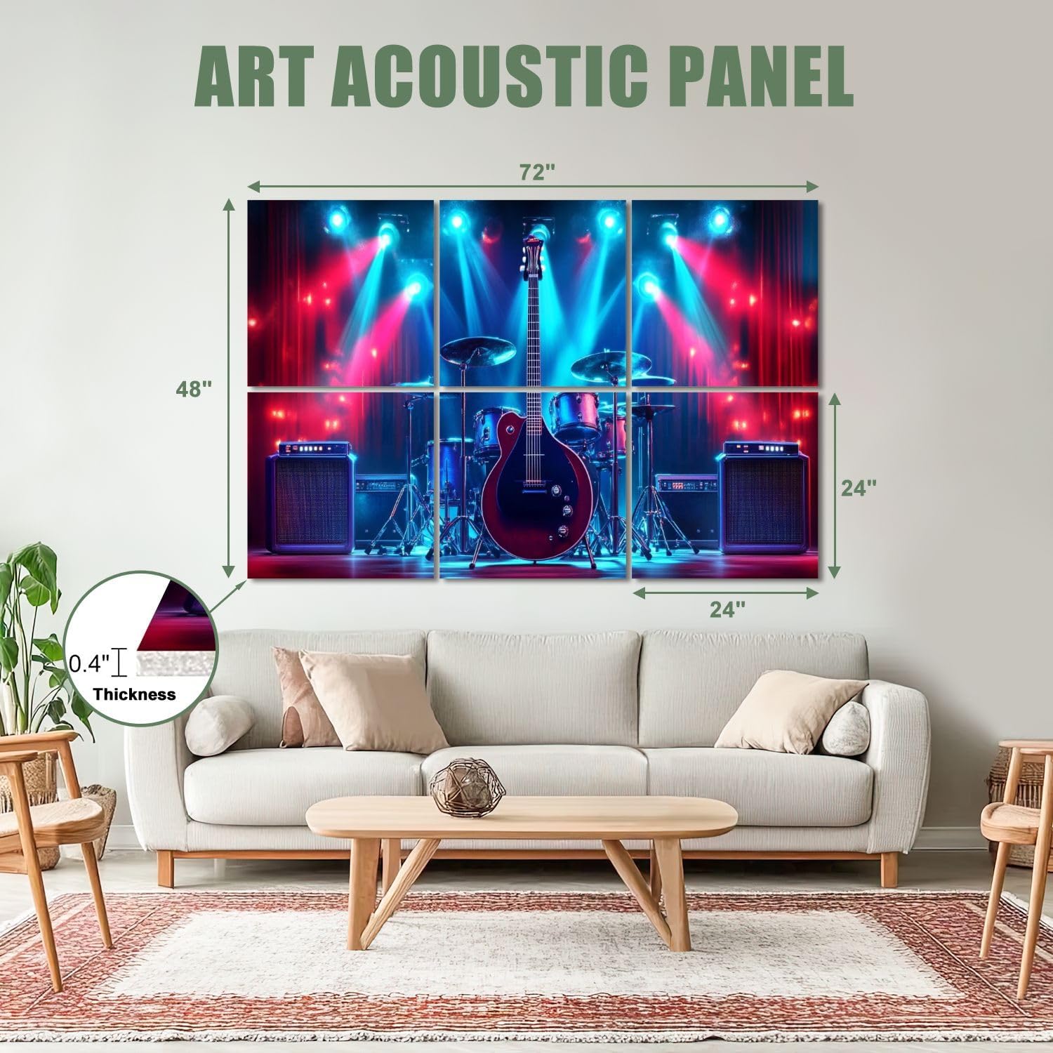 6 Pack Art Acoustic Panels Sound Absorbing Guitar Vintage Cave Electric Drum Set Amplifiers Stage Lights Decorative Soundproof Wall Panels Self Adhesive for Recording Studios Office 72