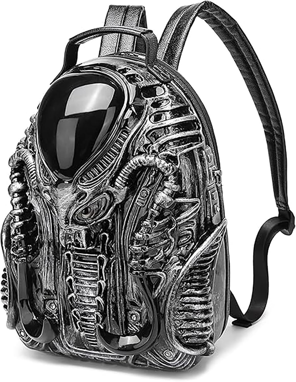 3D Xenomorph Shaped Backpack Steam Punk for Men Women Y2K Personality Travel Handbag PVC Unique Novelty Alien Purse (silver)