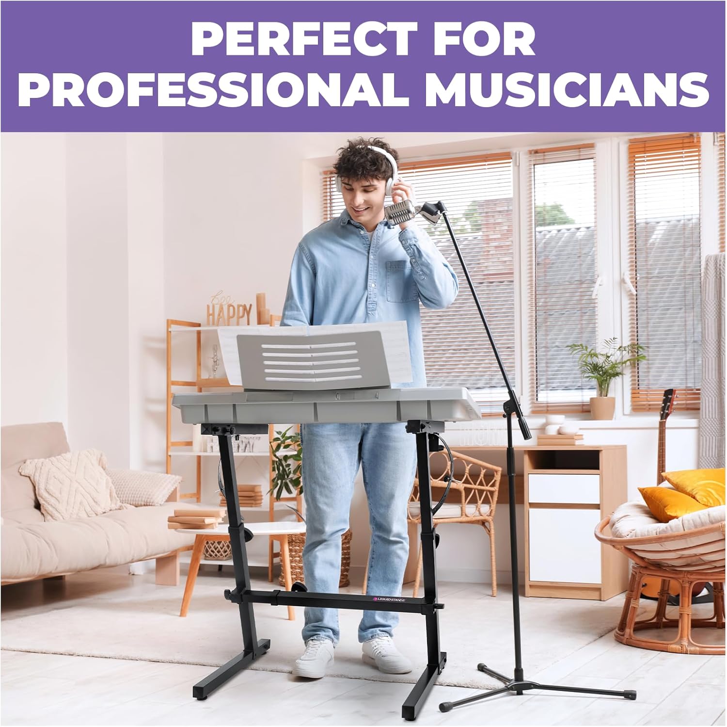 Liquid Stands Piano Keyboard Stand Foldable - 54 61 88 Key Z-Style Sturdy, Adjustable & Professional Electric Digital Piano Stand - Midi Portable heavy duty Keyboard Holder for Kids, Adults, Musicians