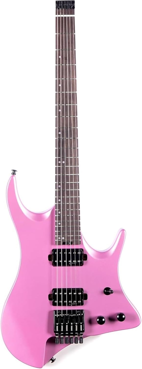 Beginner Electric Guitar Kits Headless Electric Guitar Solid Mahogany Body Maple Neck(Pink)